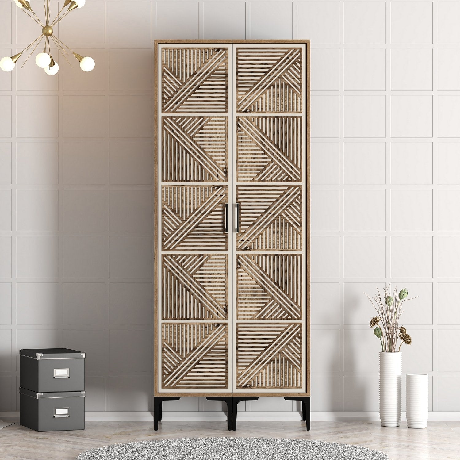 Guarda-roupa elegante – 80 cm x 201,4 cm – nogueira e creme – painel de partículas revestido a melamina