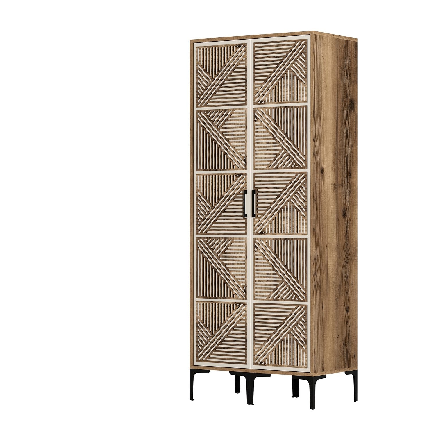 Guarda-roupa elegante – 80 cm x 201,4 cm – nogueira e creme – painel de partículas revestido a melamina