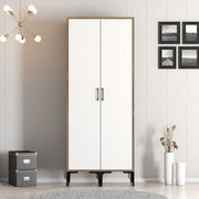 Guarda-roupa elegante – 80 cm L x 47,5 cm A x 201,4 cm P – nogueira e branco – melamina