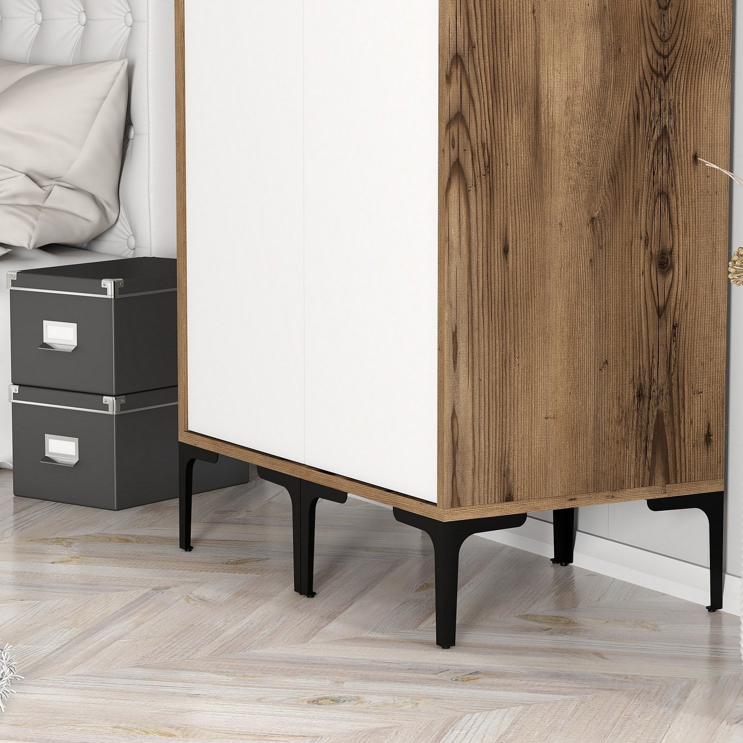 Guarda-roupa elegante – 80 cm L x 47,5 cm A x 201,4 cm P – nogueira e branco – melamina