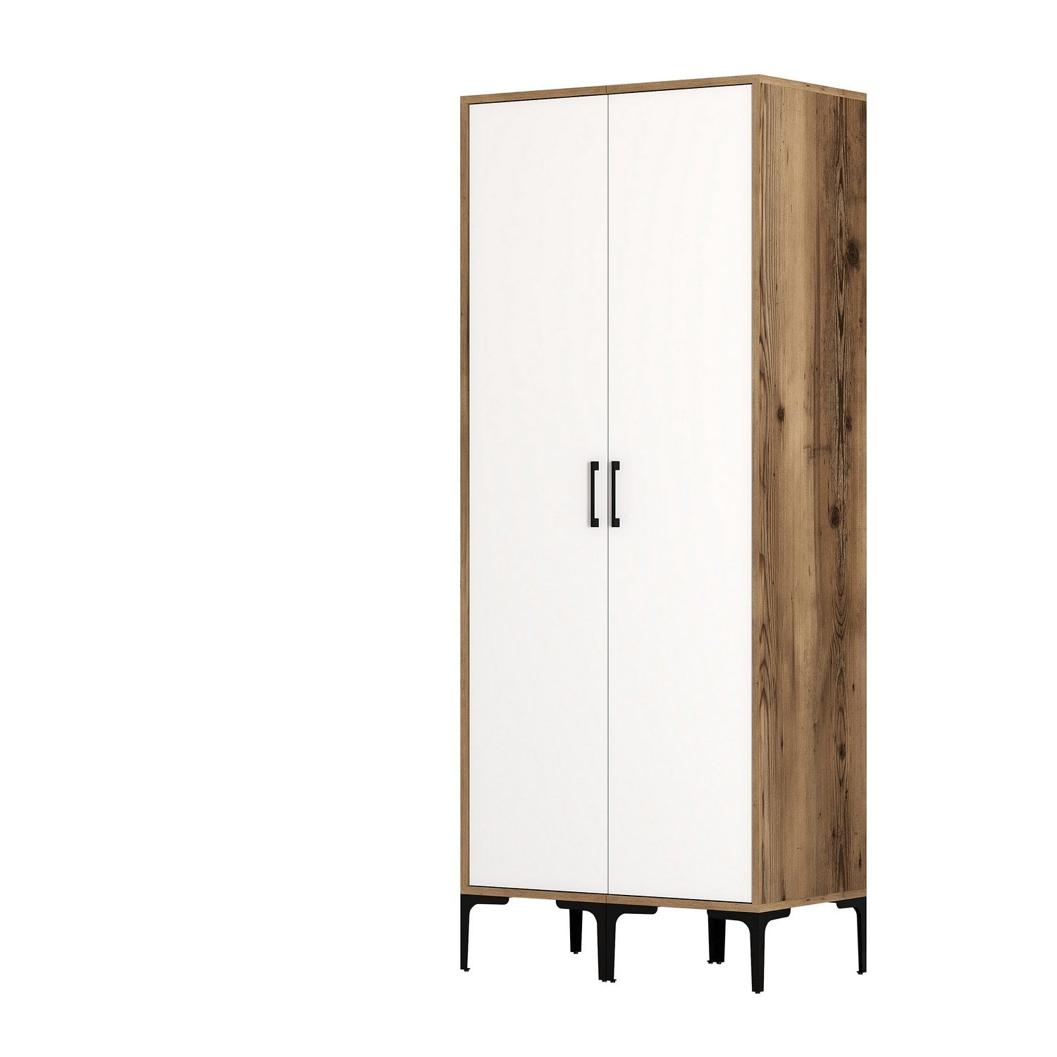 Guarda-roupa elegante – 80 cm L x 47,5 cm A x 201,4 cm P – nogueira e branco – melamina