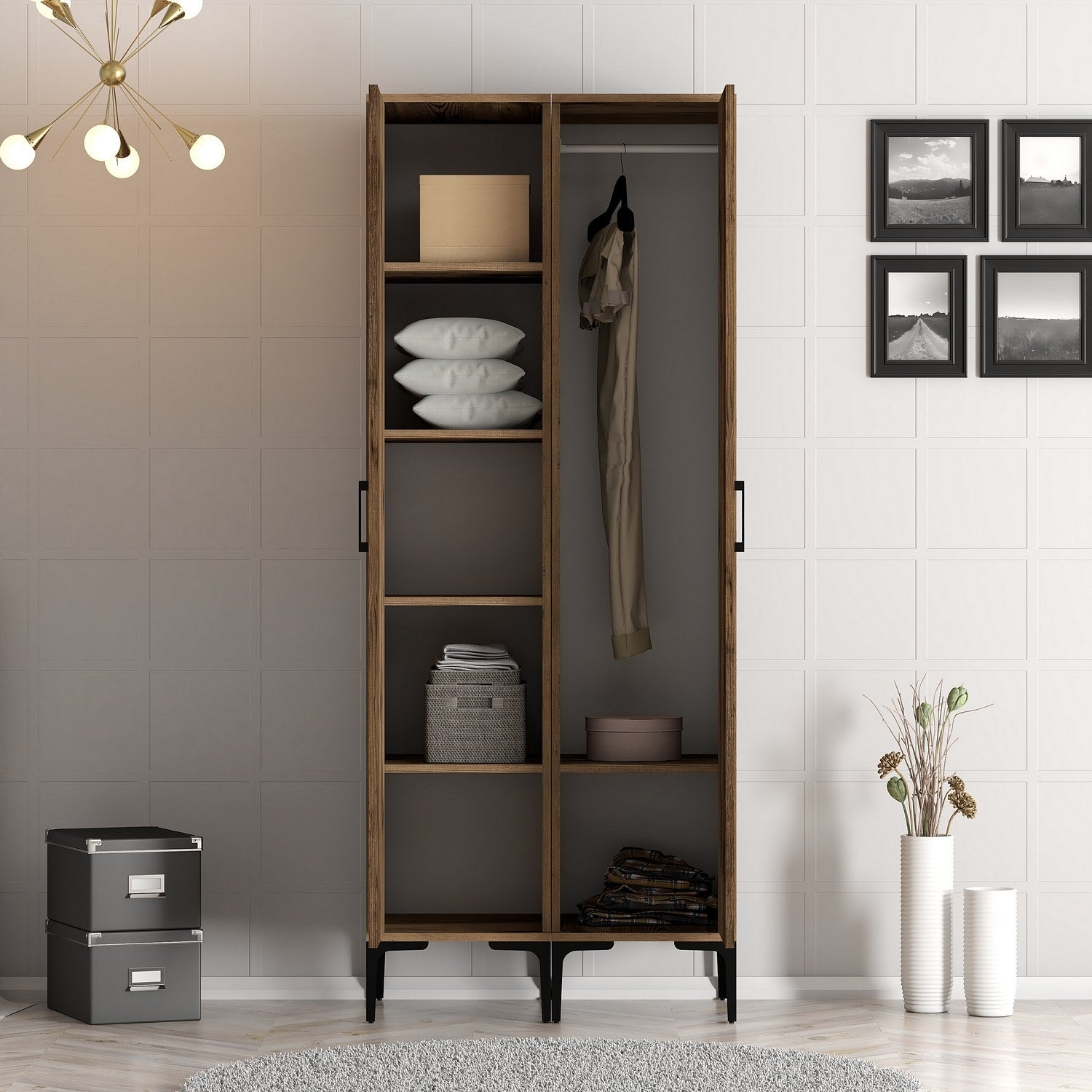 Guarda-roupa em nogueira – 80 cm x 201,4 cm x 47,5 cm – melamina