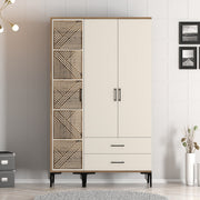 Guarda-roupa elegante – 120 cm x 201,4 cm x 47,5 cm – creme e nogueira – painéis de partículas revestidos em melamina