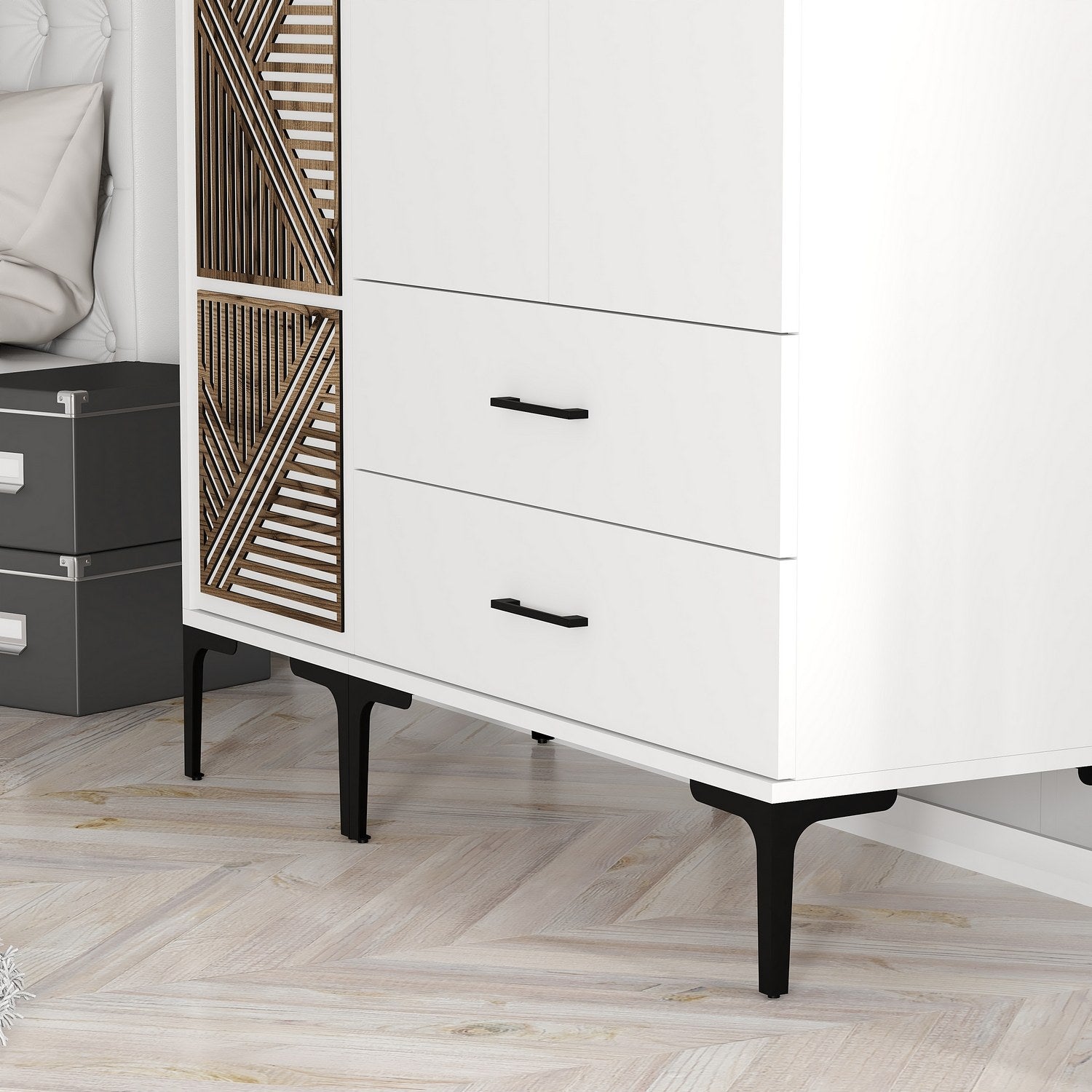 Guarda-roupa elegante – 120 cm x 201,4 cm x 47,5 cm – Branco – Painel de partículas revestido a melamina