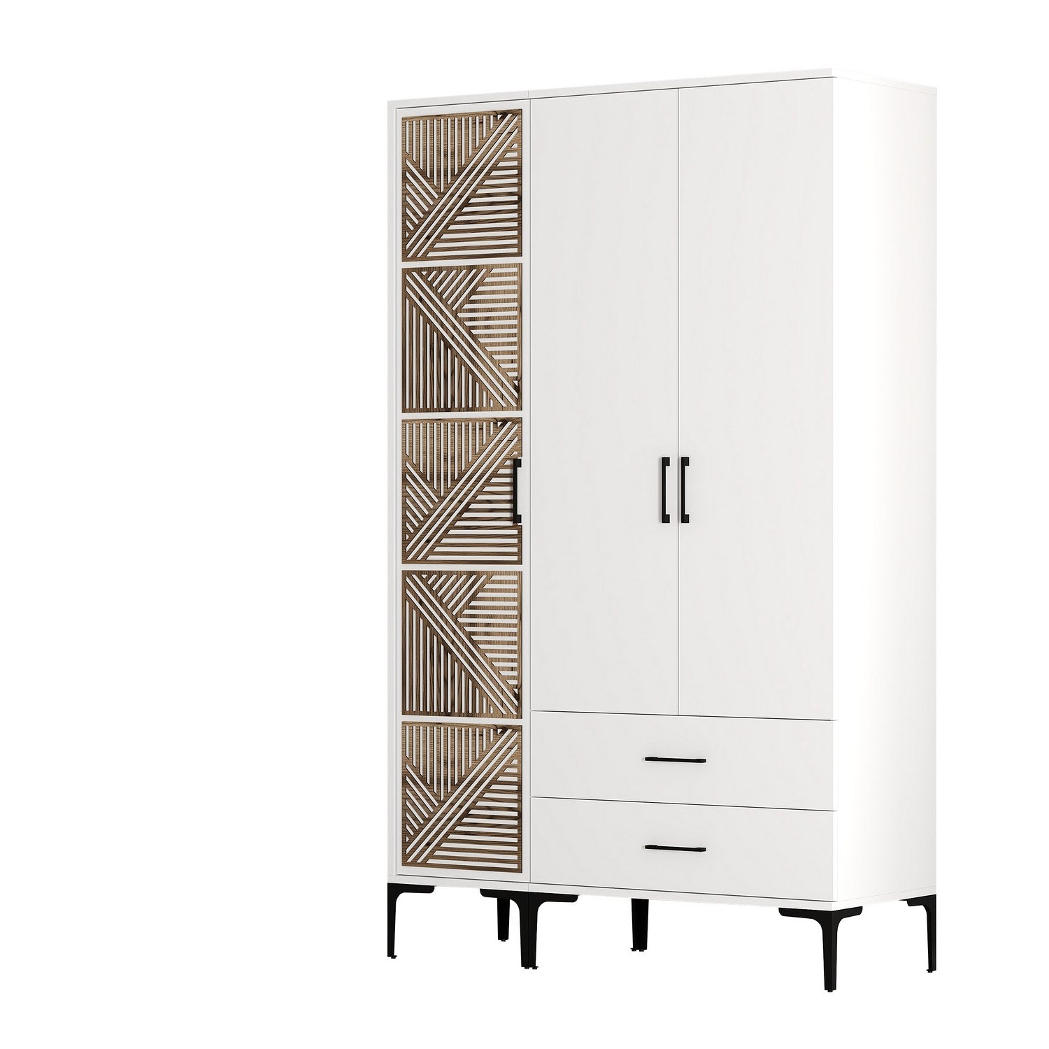 Guarda-roupa elegante – 120 cm x 201,4 cm x 47,5 cm – Branco – Painel de partículas revestido a melamina