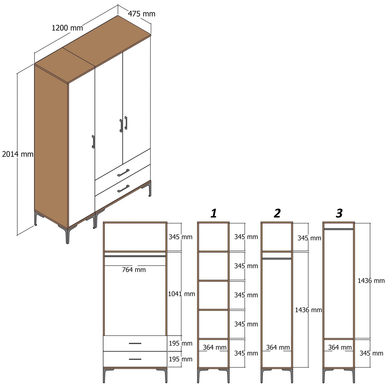 Guarda-roupa elegante – 120 cm x 201,4 cm x 47,5 cm – Branco – Painel de partículas revestido a melamina