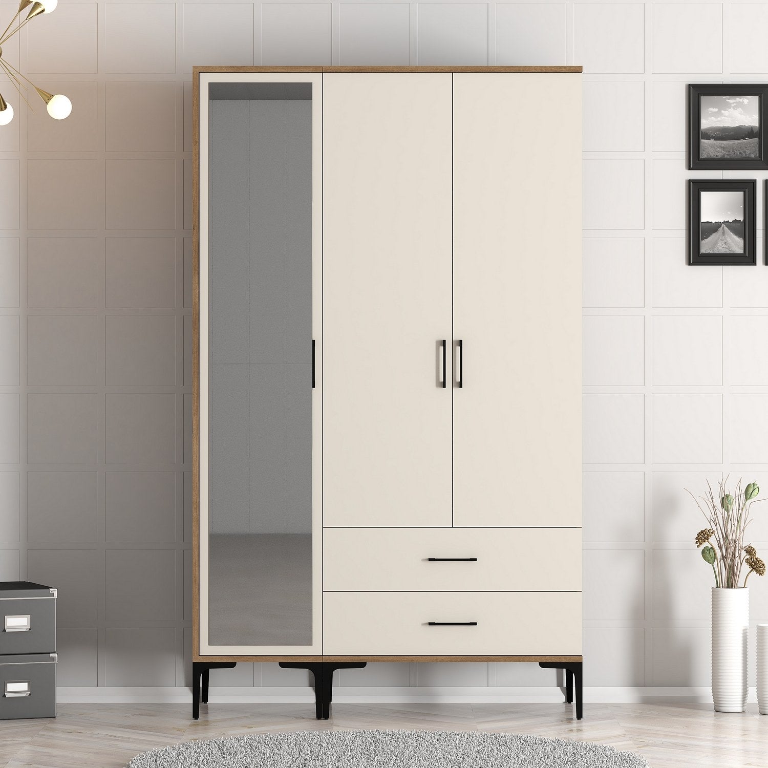 Guarda-roupa elegante – 120 cm x 201,4 cm x 47,5 cm – Nogueira e Creme – MDF