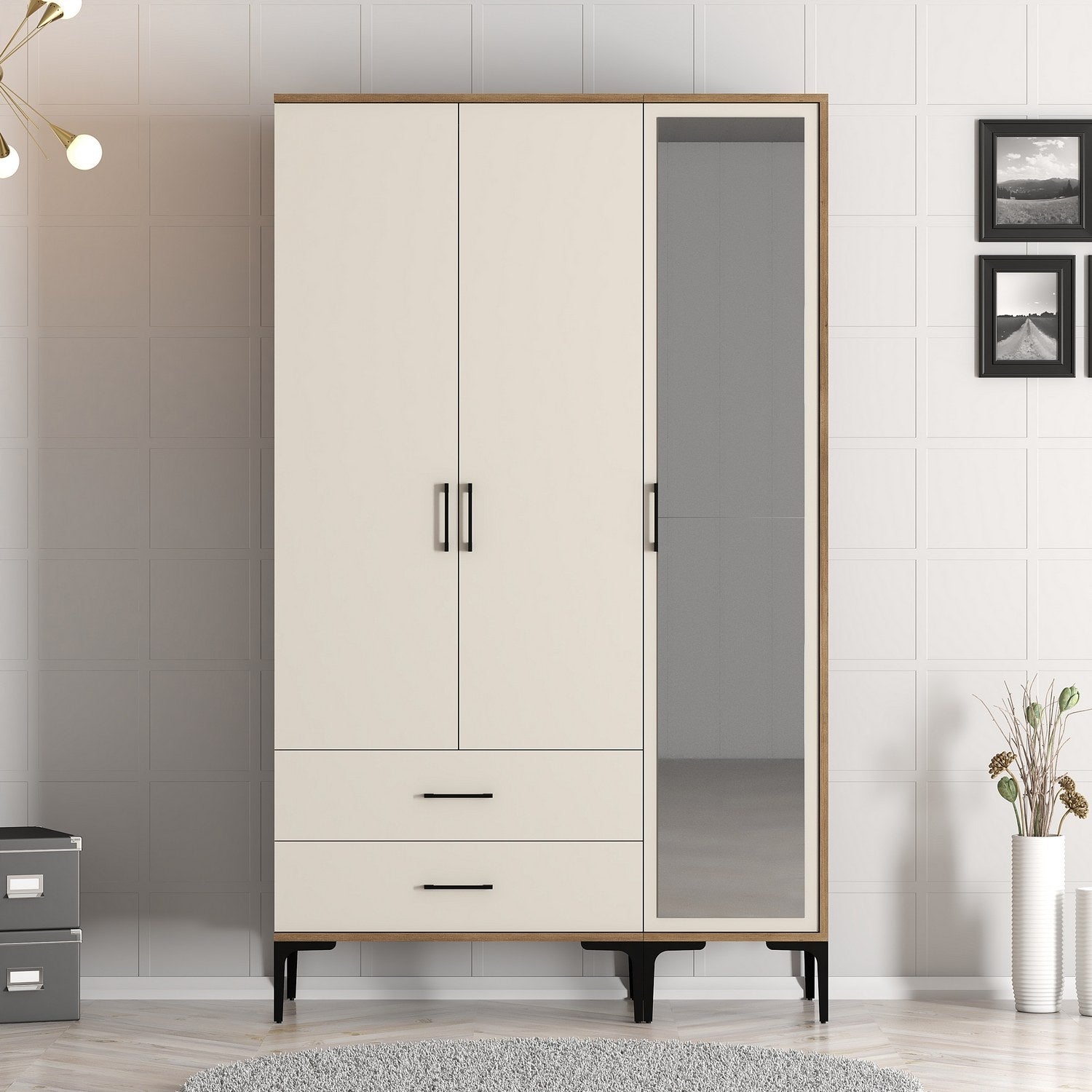 Guarda-roupa elegante – 120 cm x 201,4 cm x 47,5 cm – Nogueira e Creme – MDF