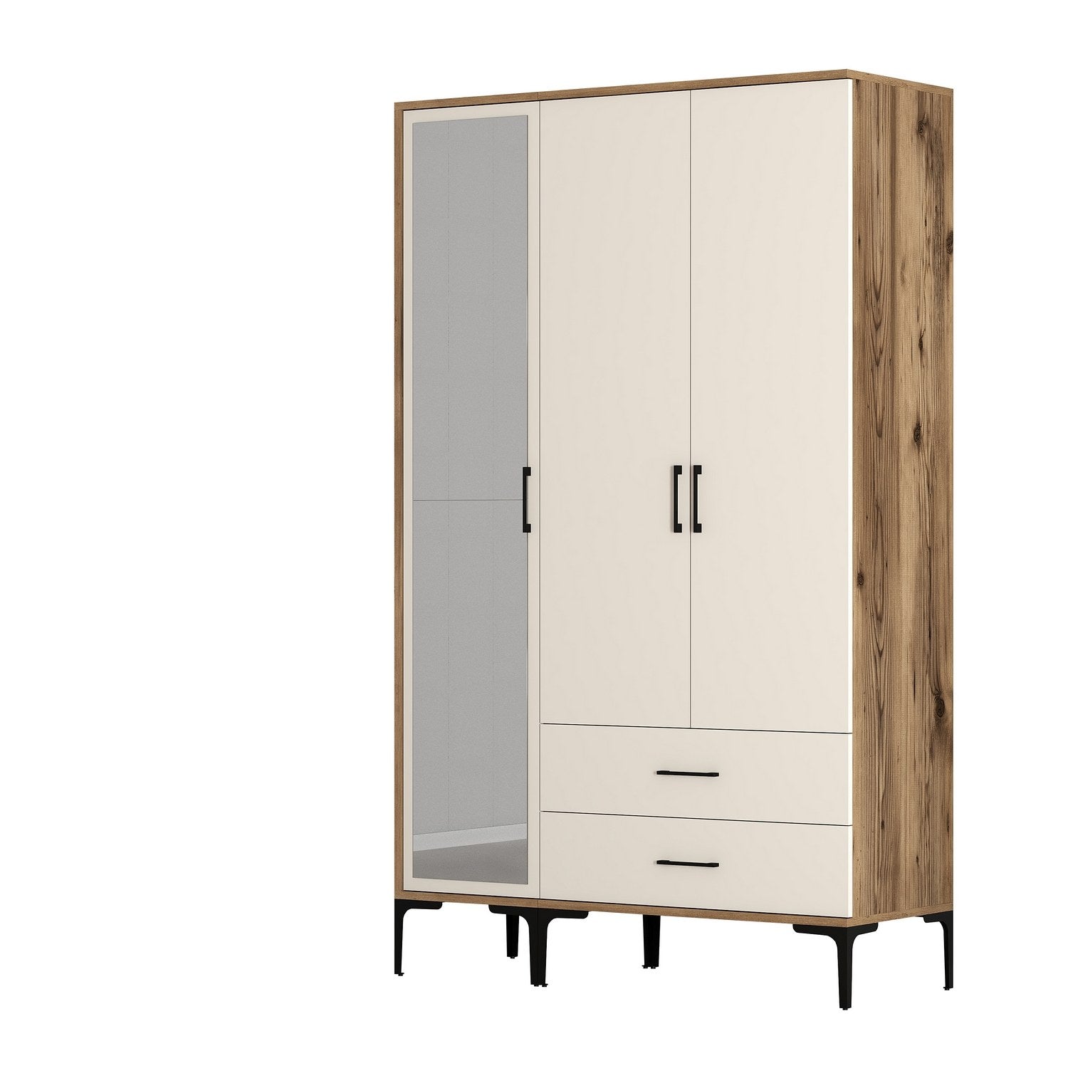 Guarda-roupa elegante – 120 cm x 201,4 cm x 47,5 cm – Nogueira e Creme – MDF