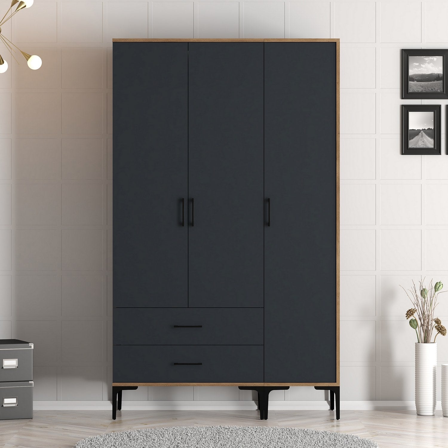 Guarda-Roupa – 120 x 47,5 x 201,4 cm – Nogueira e Antracite – Melamina