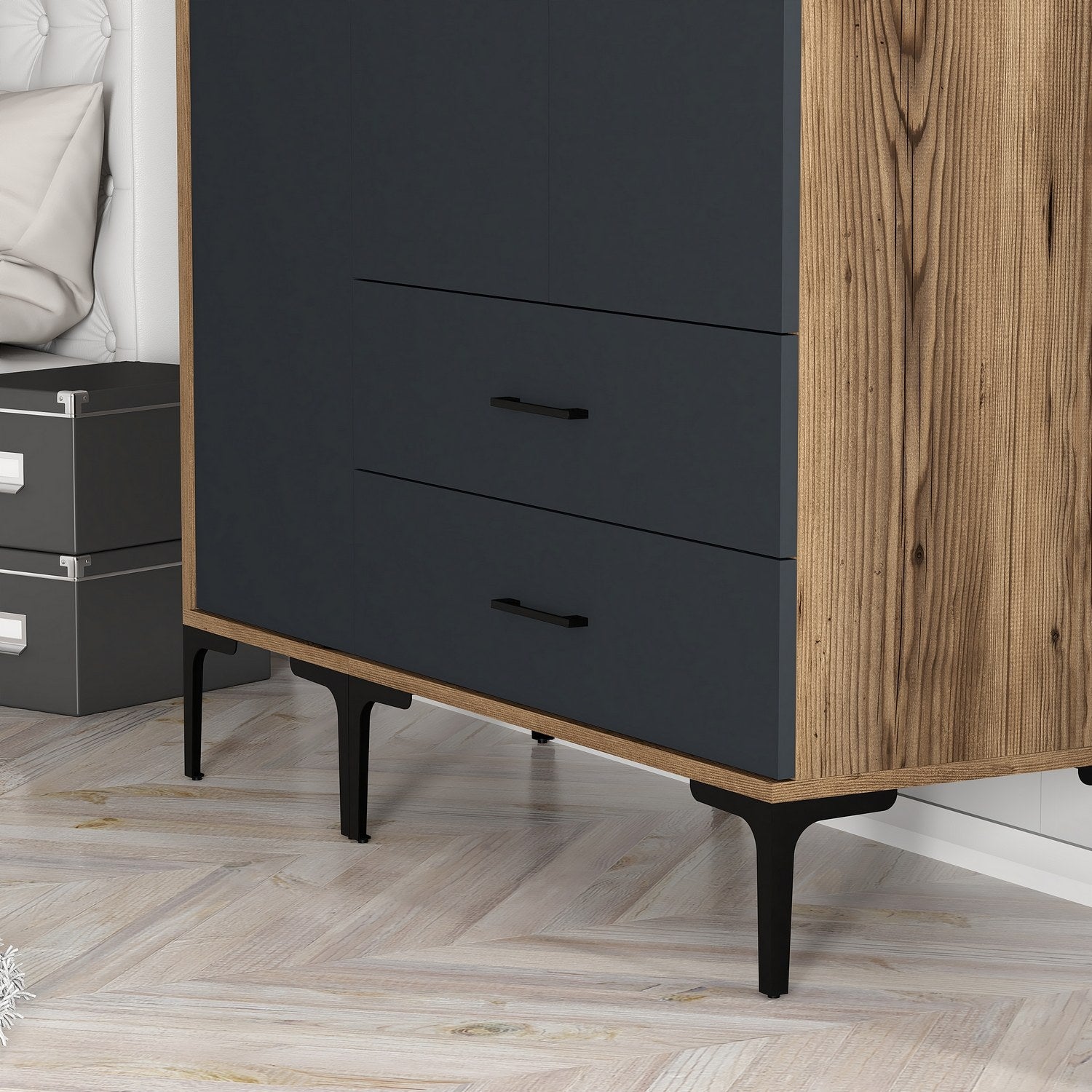 Guarda-Roupa – 120 x 47,5 x 201,4 cm – Nogueira e Antracite – Melamina