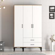 Guarda-roupa elegante – 120 cm x 201,4 cm x 47,5 cm – nogueira e branco – painel de partículas revestido em melamina