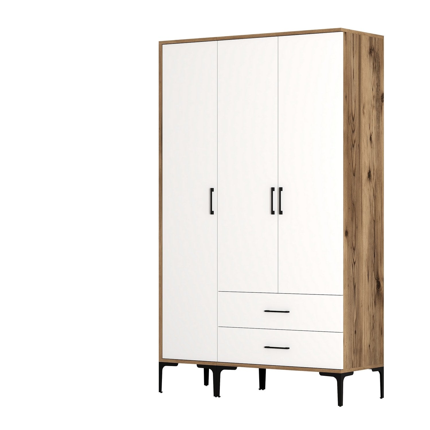 Guarda-roupa elegante – 120 cm x 201,4 cm x 47,5 cm – nogueira e branco – painel de partículas revestido em melamina
