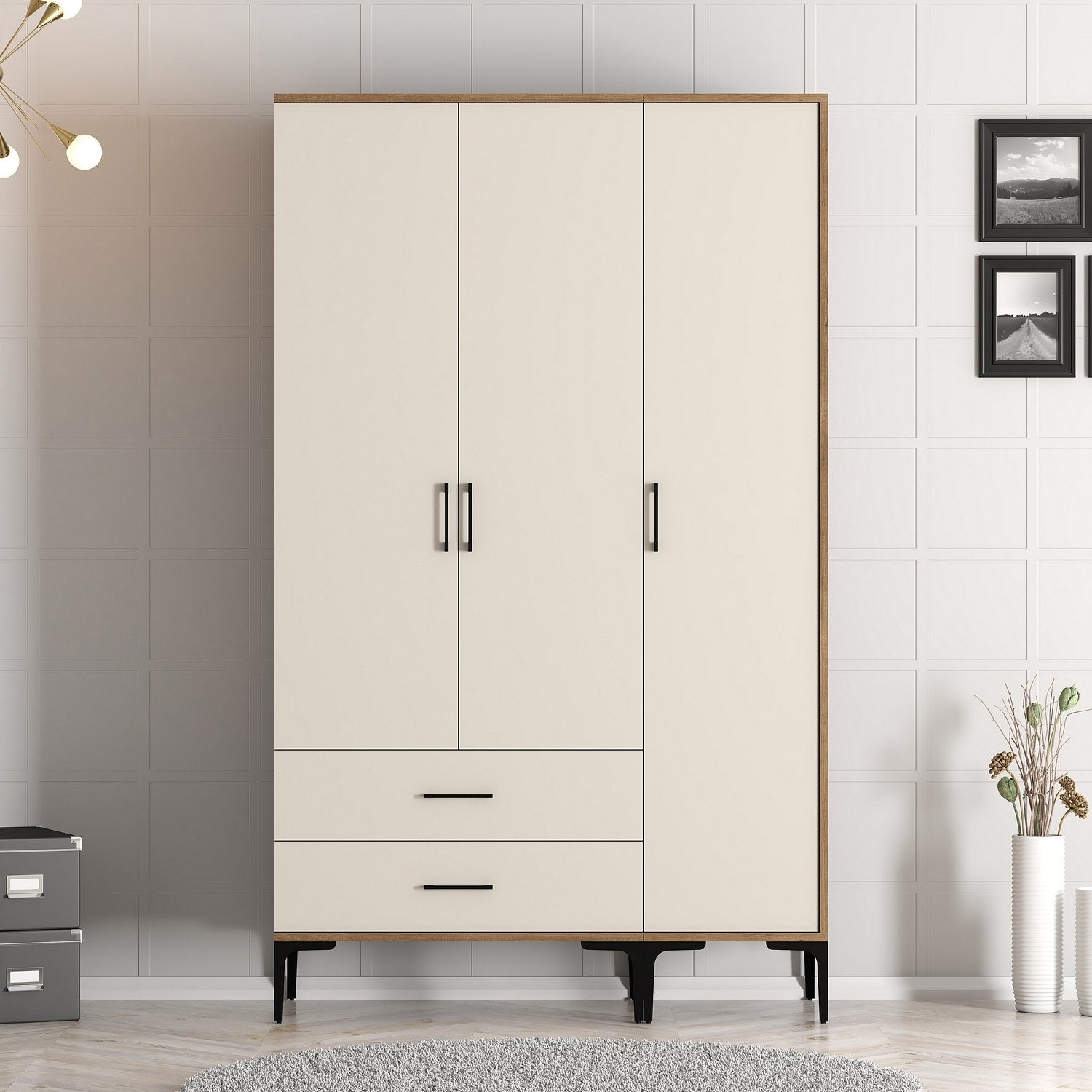 Guarda-roupa em nogueira e creme – 120 cm x 201,4 cm x 47,5 cm – material de partículas revestido em melamina