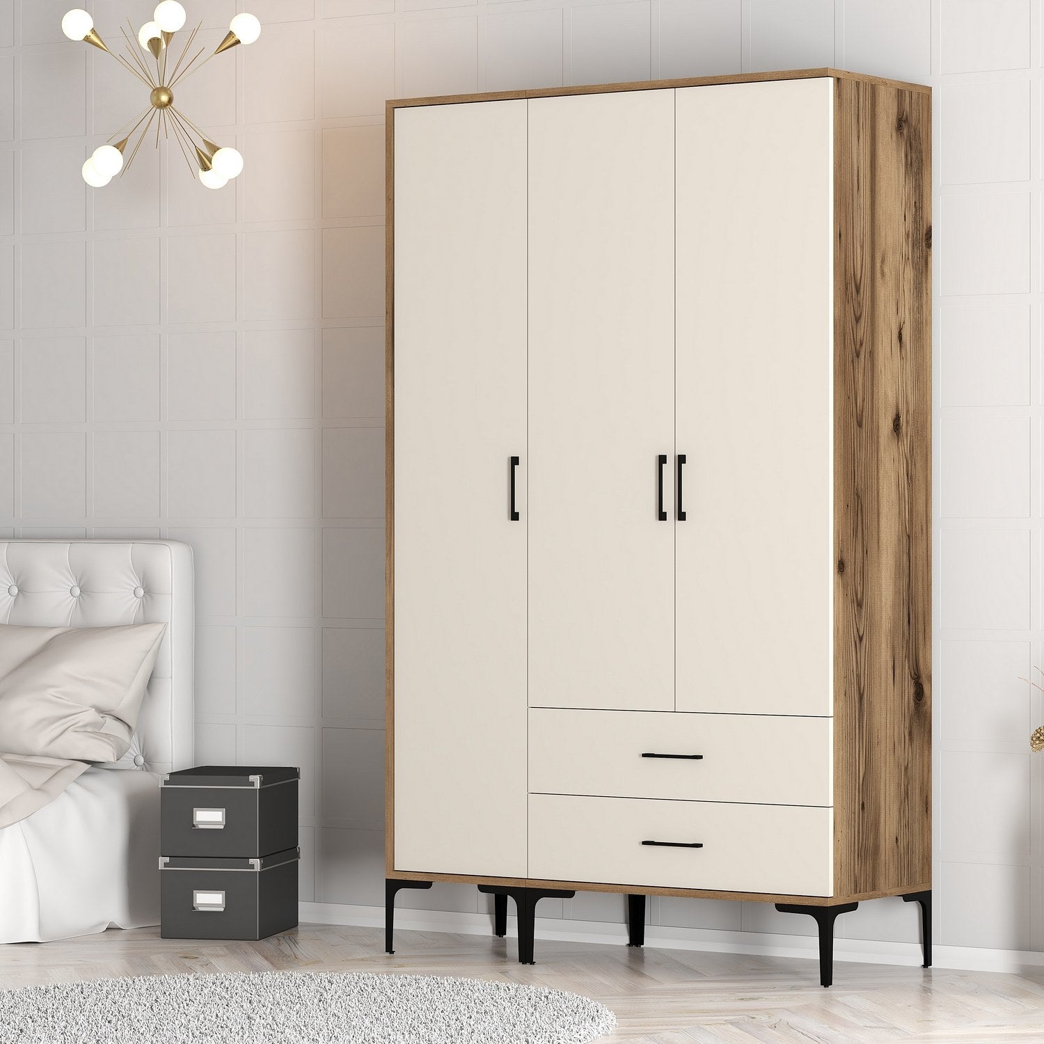 Guarda-roupa em nogueira e creme – 120 cm x 201,4 cm x 47,5 cm – material de partículas revestido em melamina