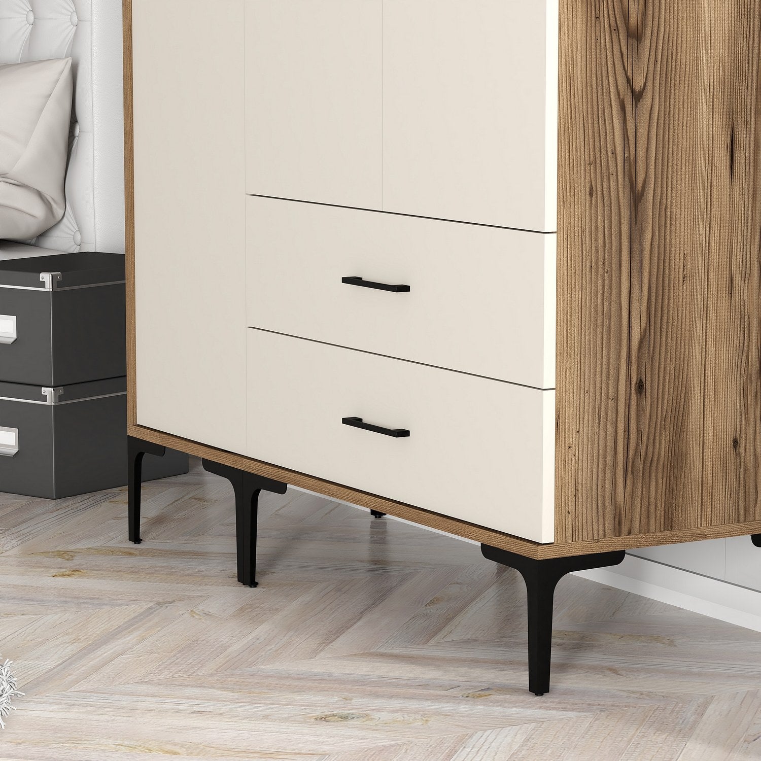 Guarda-roupa em nogueira e creme – 120 cm x 201,4 cm x 47,5 cm – material de partículas revestido em melamina