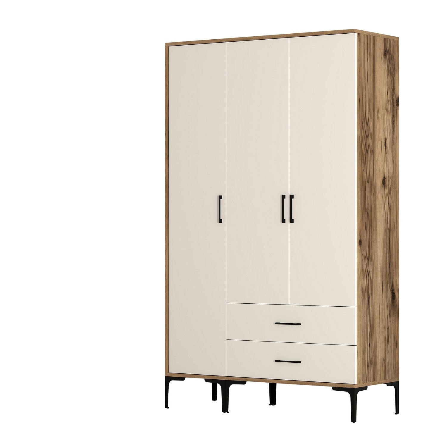 Guarda-roupa em nogueira e creme – 120 cm x 201,4 cm x 47,5 cm – material de partículas revestido em melamina