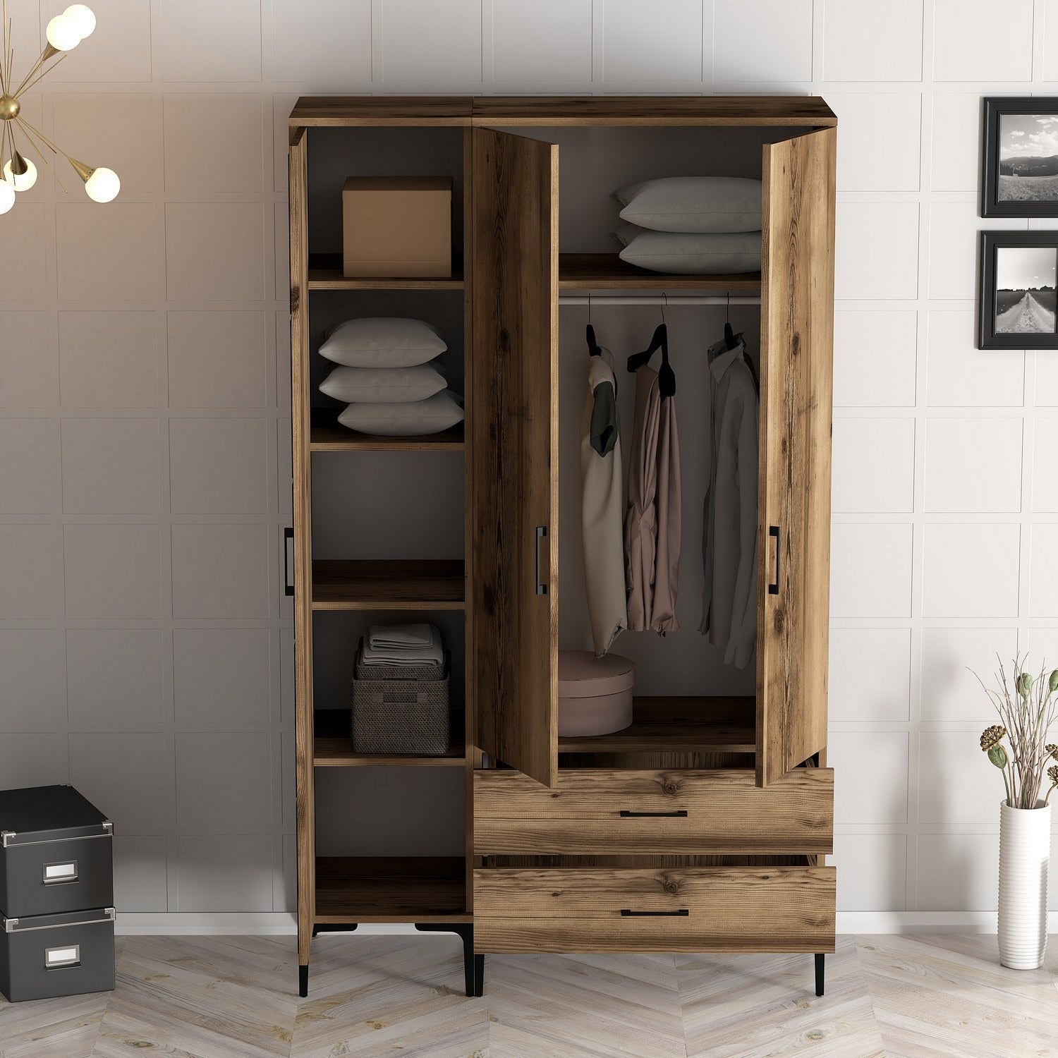 Guarda-roupa em nogueira – 120 cm x 201,4 cm x 47,5 cm – madeira
