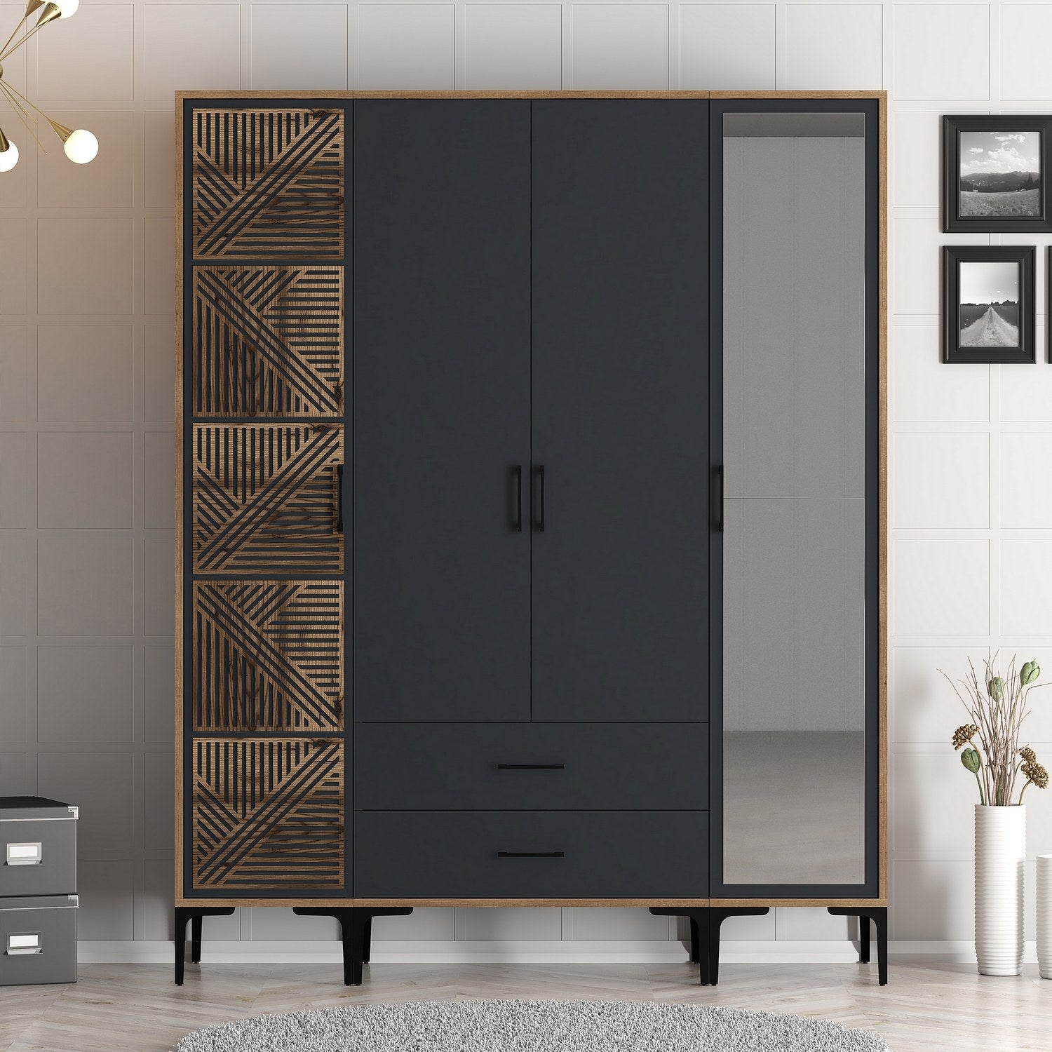 Guarda-roupa elegante – 160 x 201,4 x 47,5 cm – nogueira e antracite – painel de partículas com revestimento a melamina