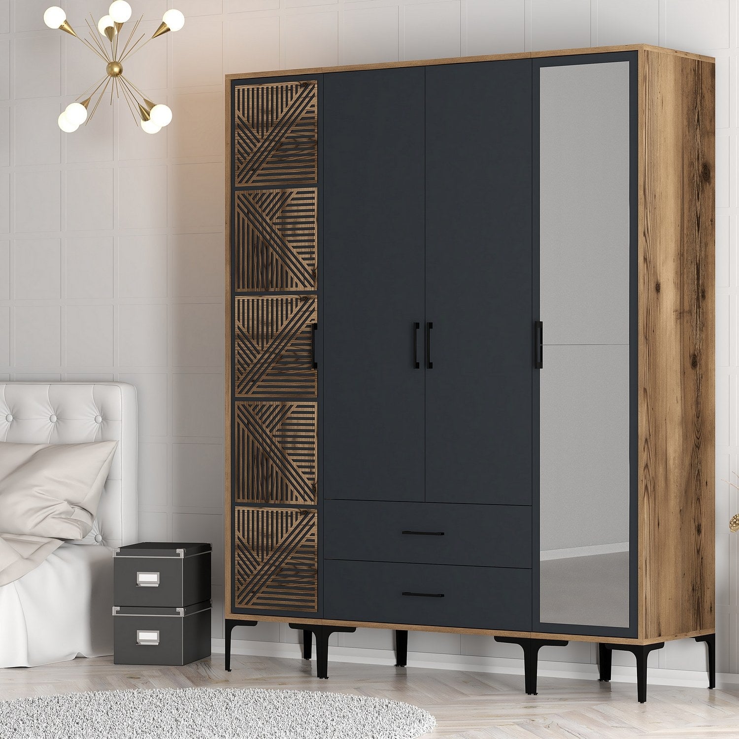 Guarda-roupa elegante – 160 x 201,4 x 47,5 cm – nogueira e antracite – painel de partículas com revestimento a melamina