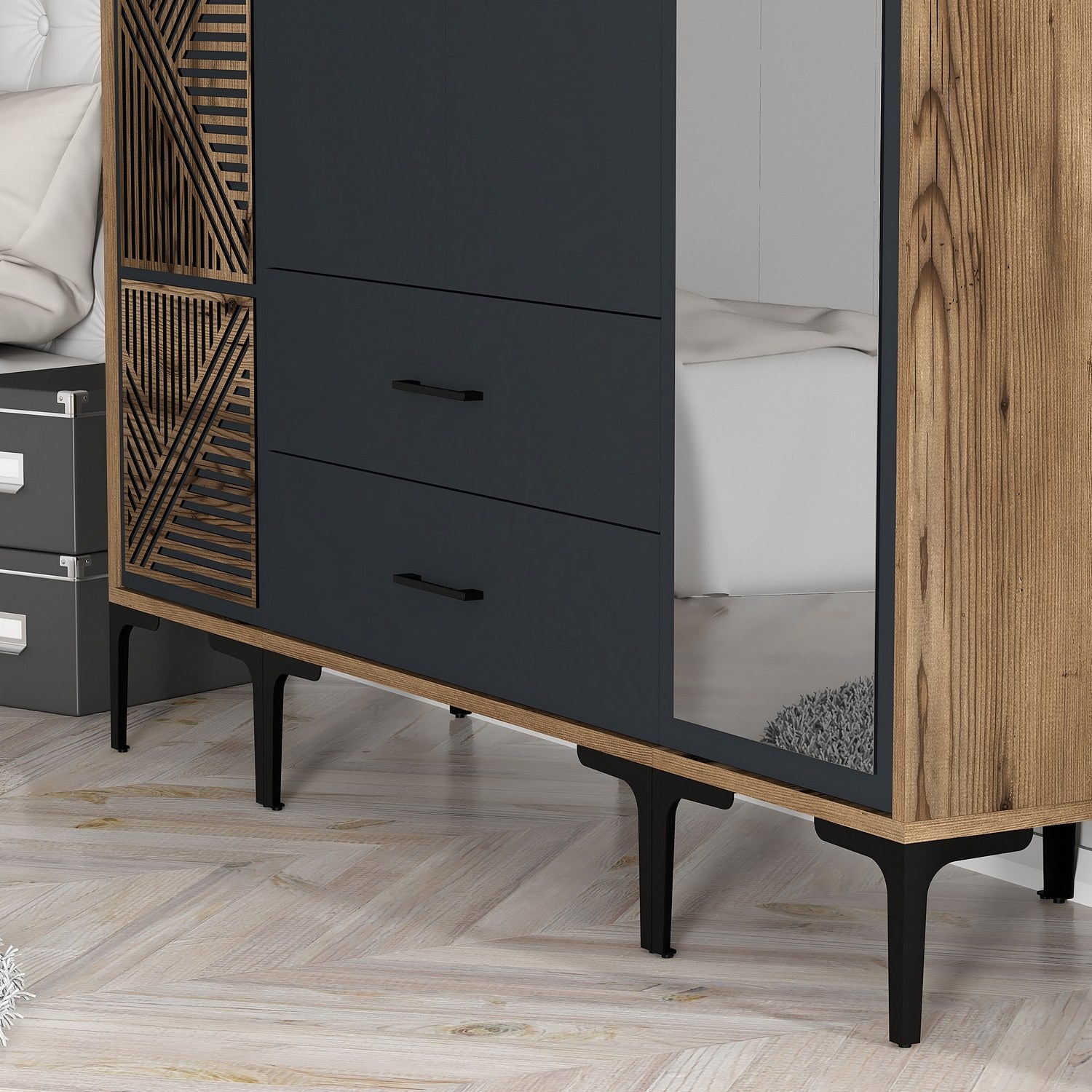 Guarda-roupa elegante – 160 x 201,4 x 47,5 cm – nogueira e antracite – painel de partículas com revestimento a melamina