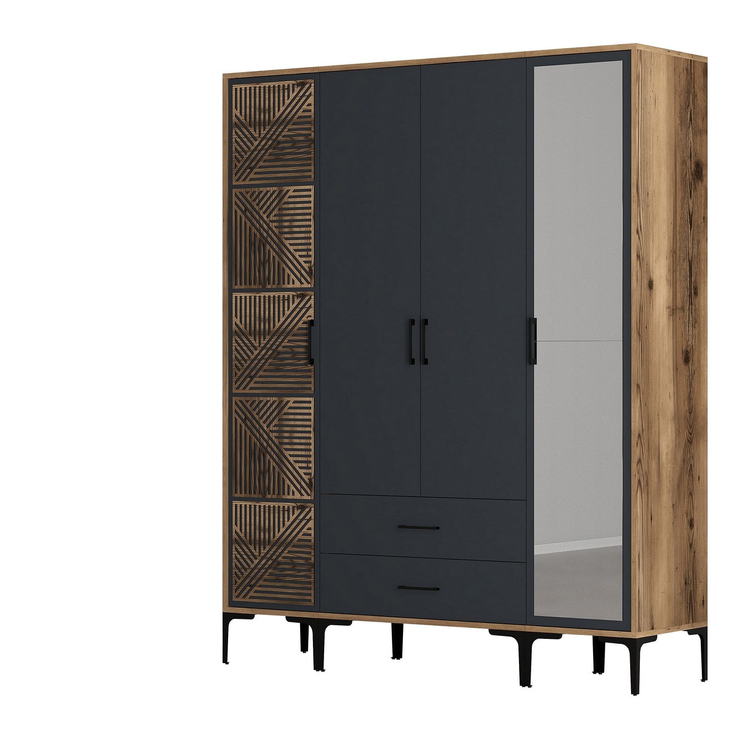 Guarda-roupa elegante – 160 x 201,4 x 47,5 cm – nogueira e antracite – painel de partículas com revestimento a melamina