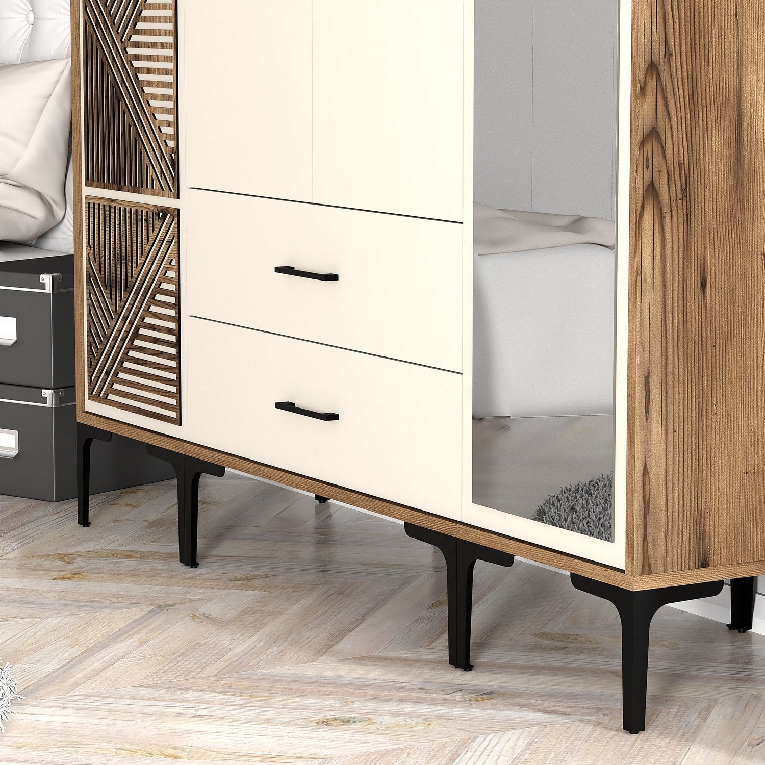 Guarda-roupa – 160 cm x 201,4 cm x 47,5 cm – nogueira e creme – painel de partículas revestido em melamina