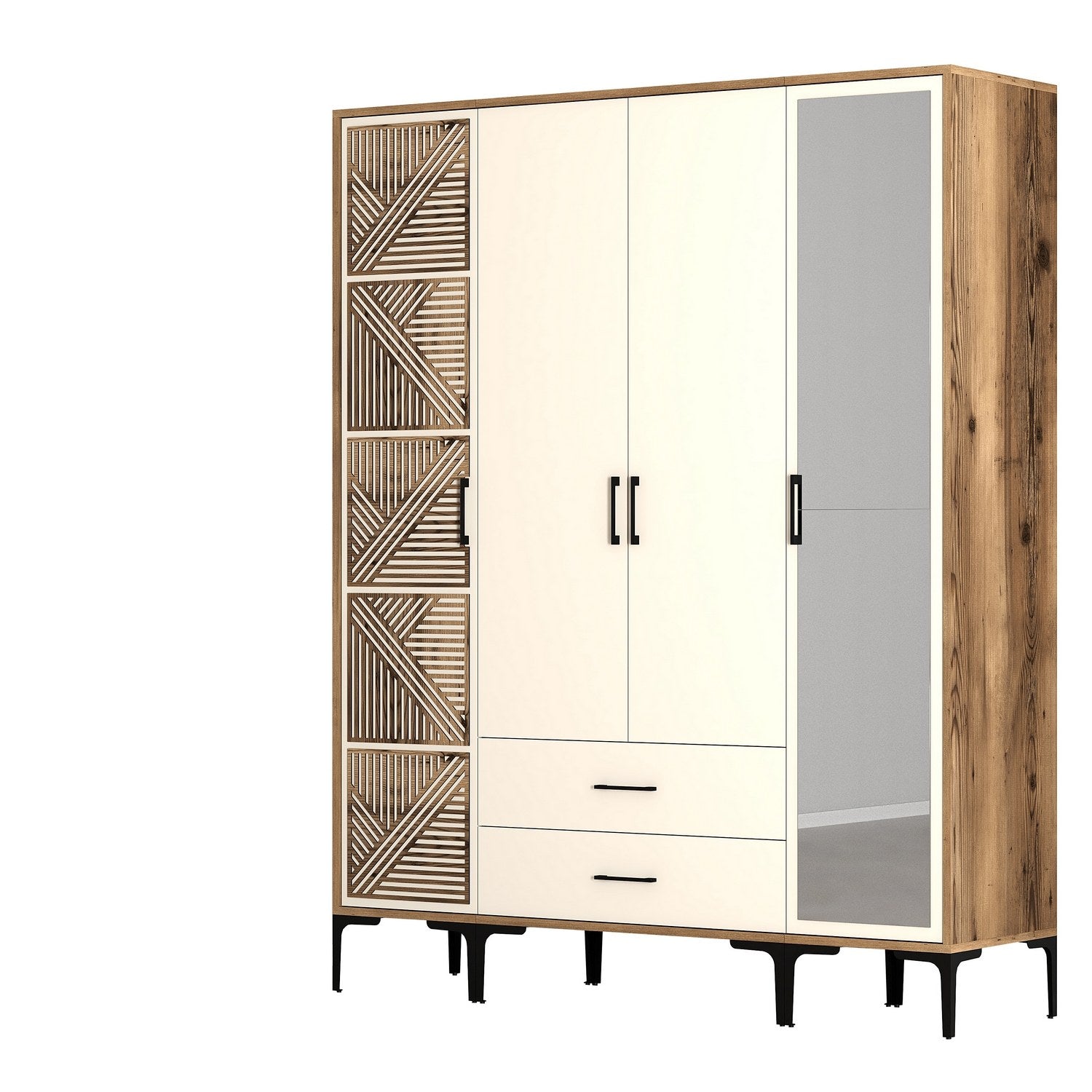 Guarda-roupa – 160 cm x 201,4 cm x 47,5 cm – nogueira e creme – painel de partículas revestido em melamina
