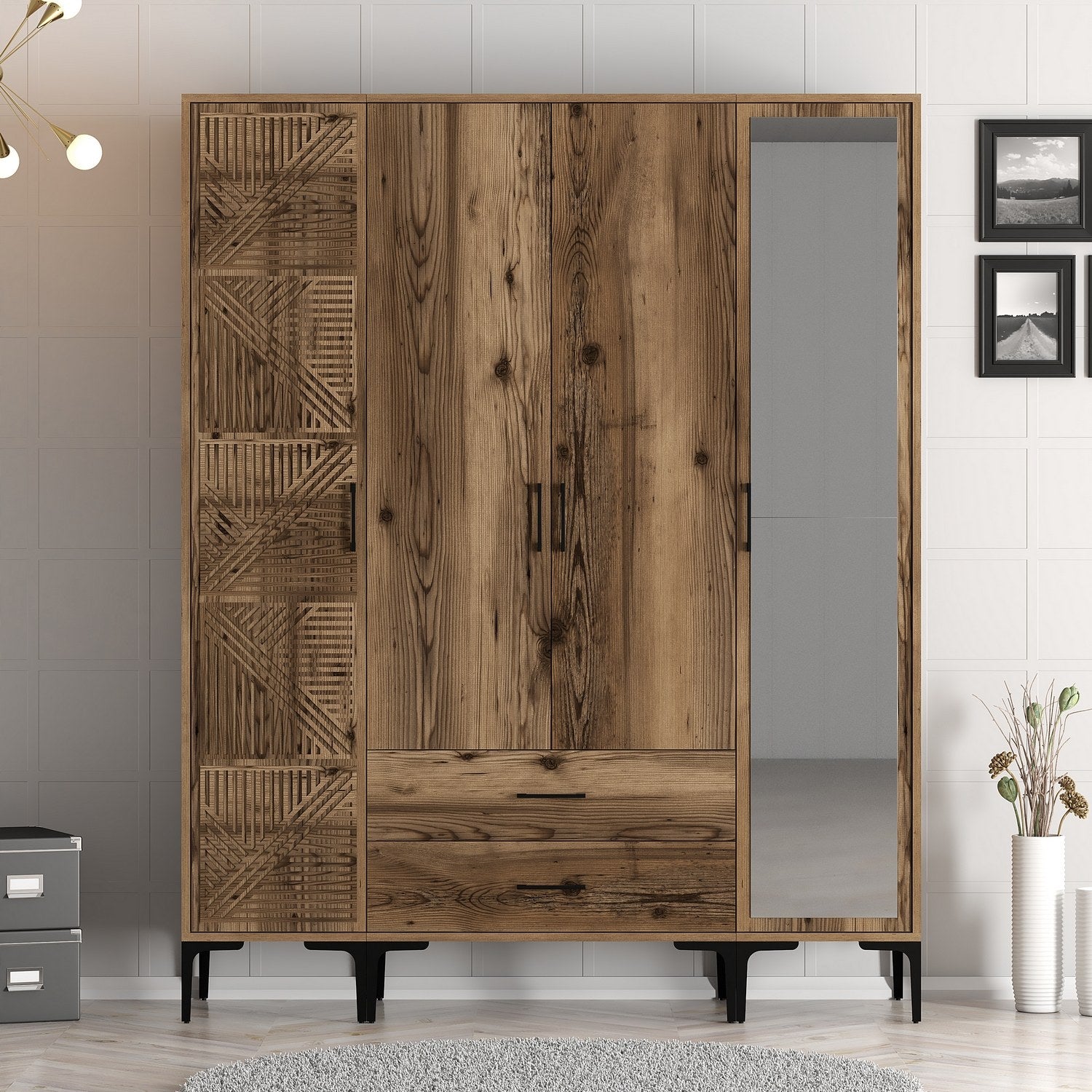 Guarda-roupa em nogueira – 160 cm x 201,4 cm x 47,5 cm – Painel de partículas revestido em melamina