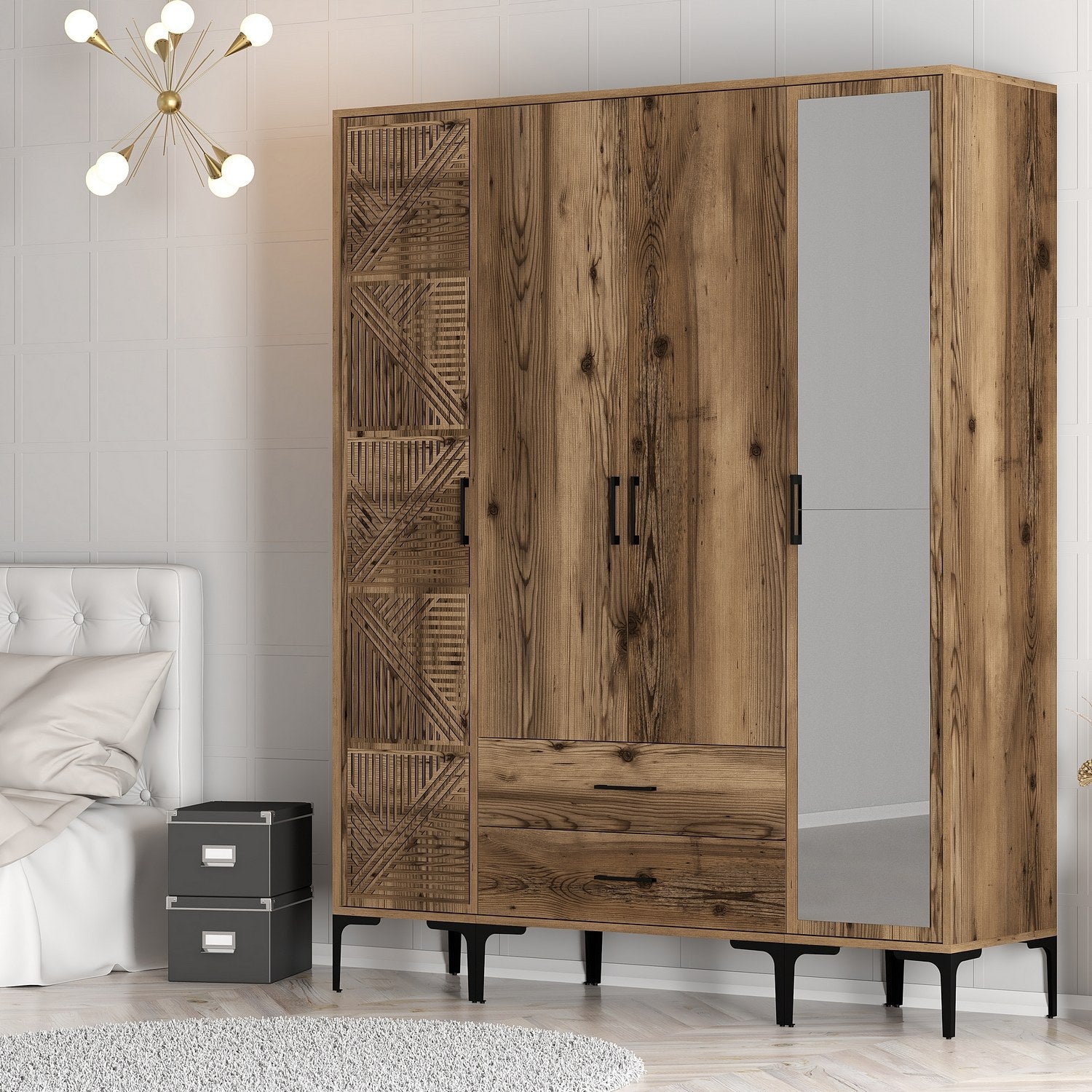 Guarda-roupa em nogueira – 160 cm x 201,4 cm x 47,5 cm – Painel de partículas revestido em melamina