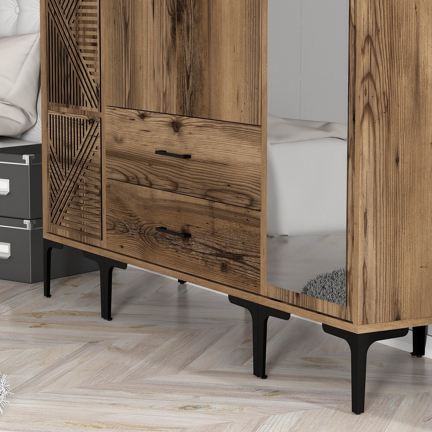 Guarda-roupa em nogueira – 160 cm x 201,4 cm x 47,5 cm – Painel de partículas revestido em melamina