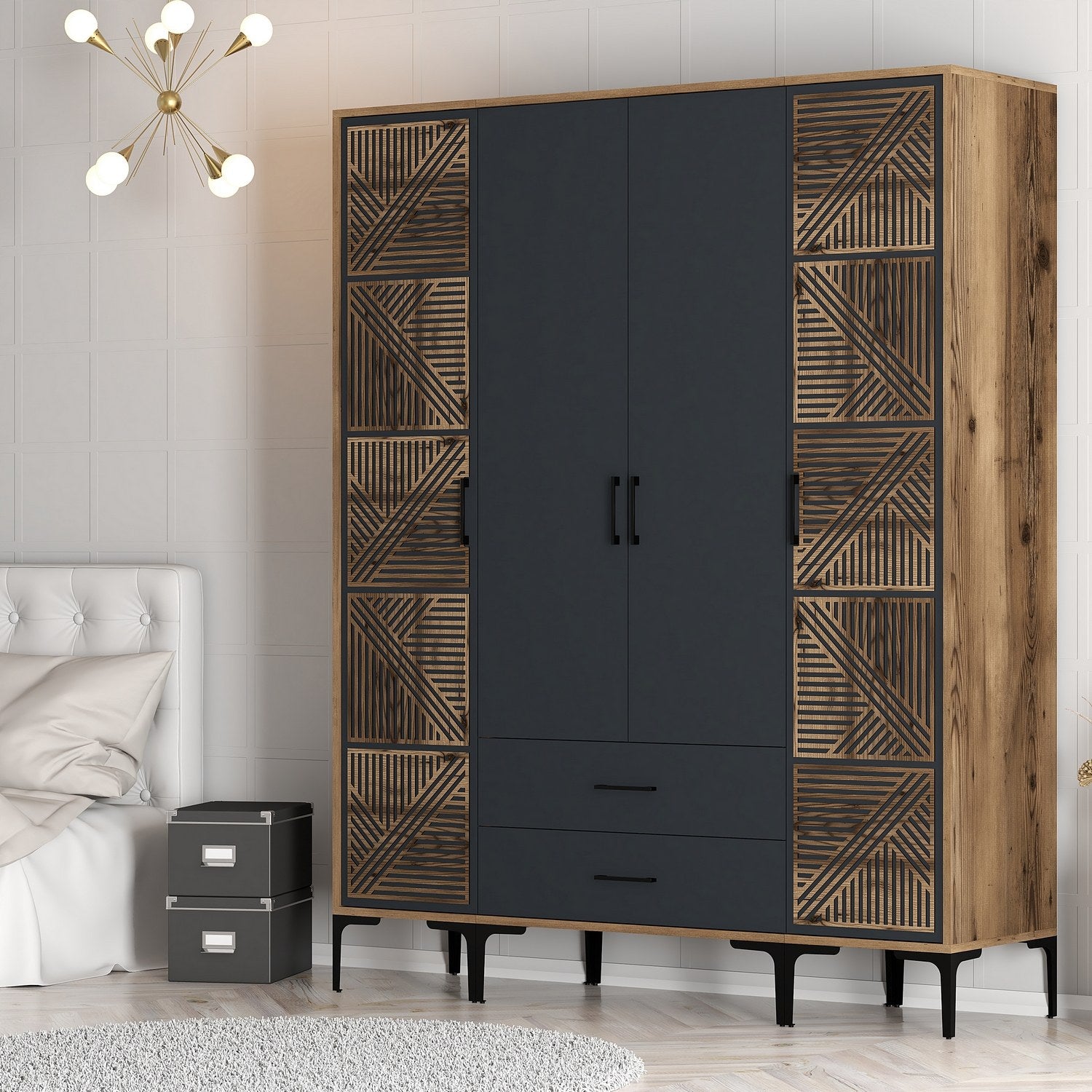 Guarda-roupa elegante – 160 x 201,4 x 47,5 cm – nogueira e antracite – painel de partículas