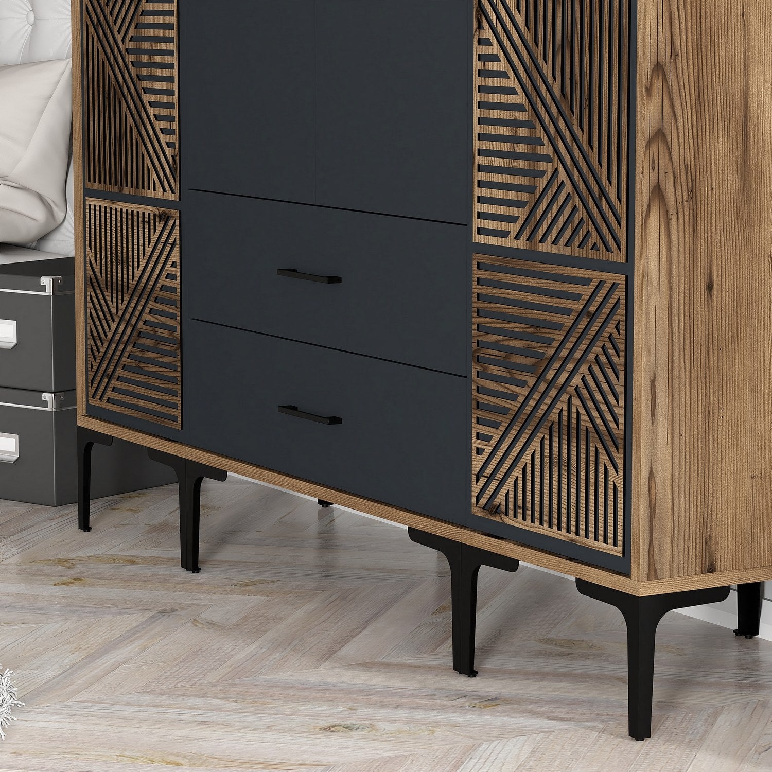 Guarda-roupa elegante – 160 x 201,4 x 47,5 cm – nogueira e antracite – painel de partículas