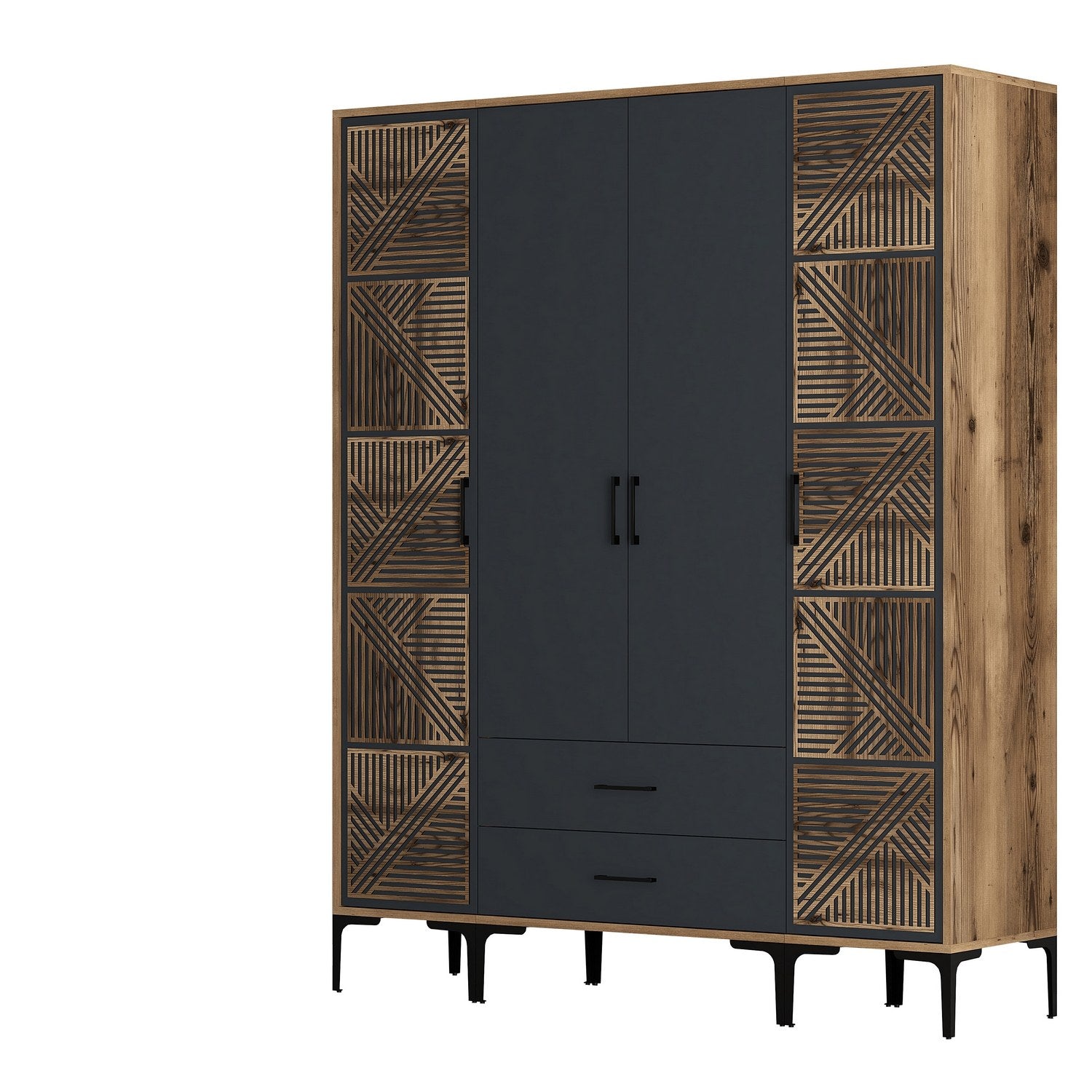 Guarda-roupa elegante – 160 x 201,4 x 47,5 cm – nogueira e antracite – painel de partículas