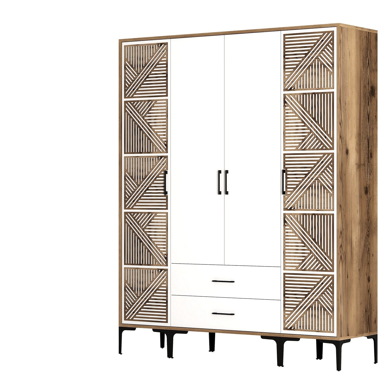 Guarda-roupa em nogueira e branco – 160 cm x 201,4 cm x 47,5 cm – 100% placa de partículas revestida em melamina
