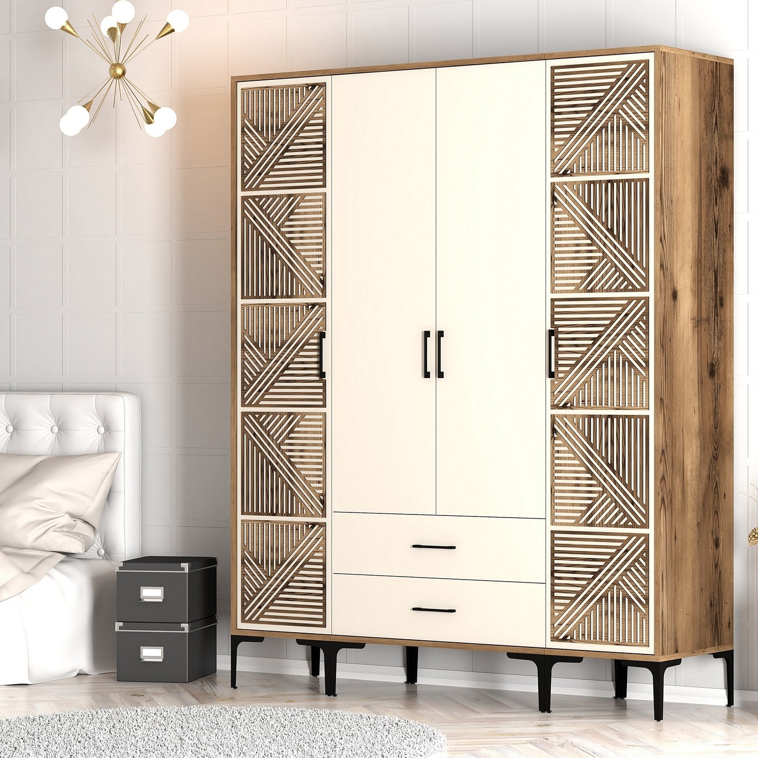 Guarda-roupa em nogueira e creme – 160 cm x 201,4 cm x 47,5 cm – painel de partículas