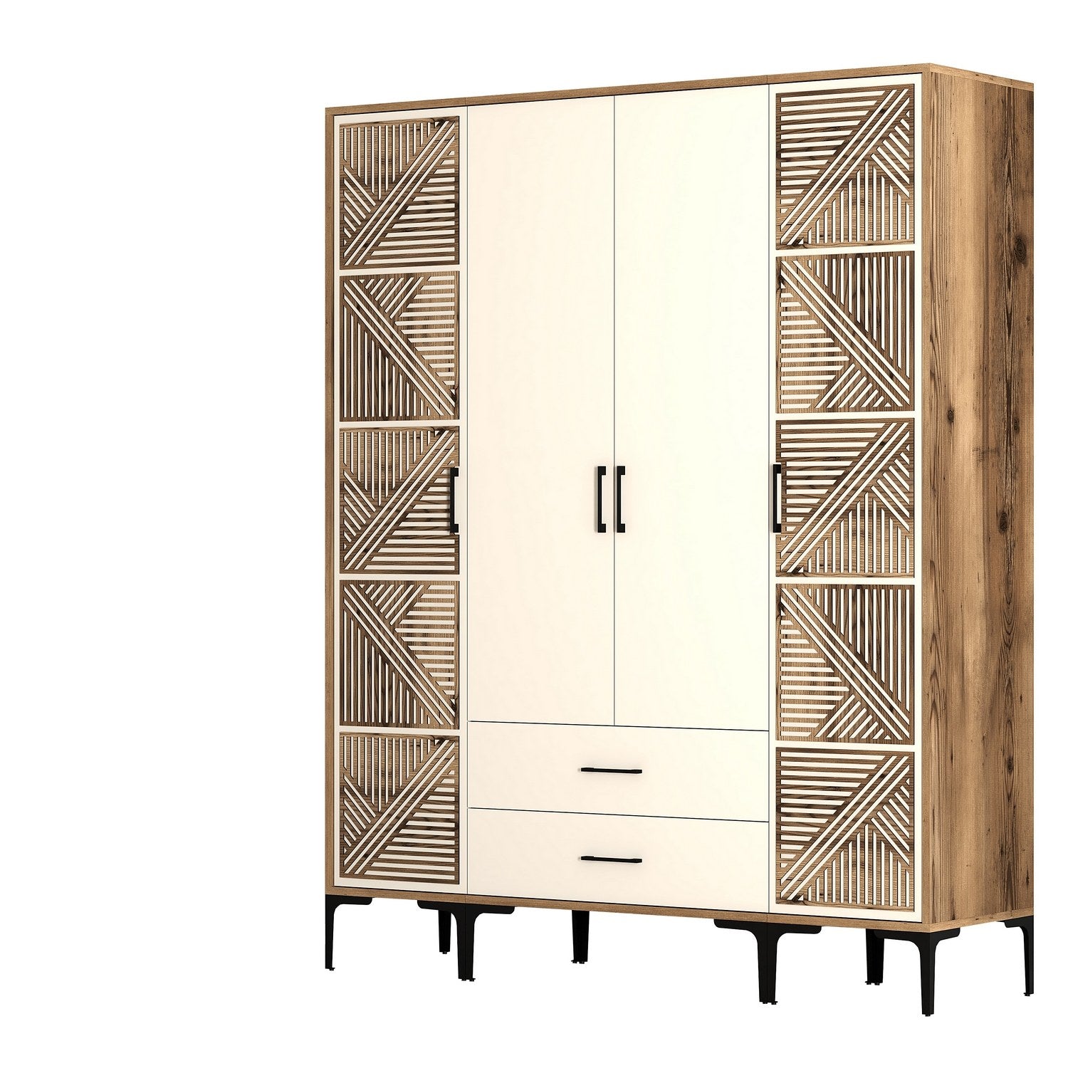 Guarda-roupa em nogueira e creme – 160 cm x 201,4 cm x 47,5 cm – painel de partículas