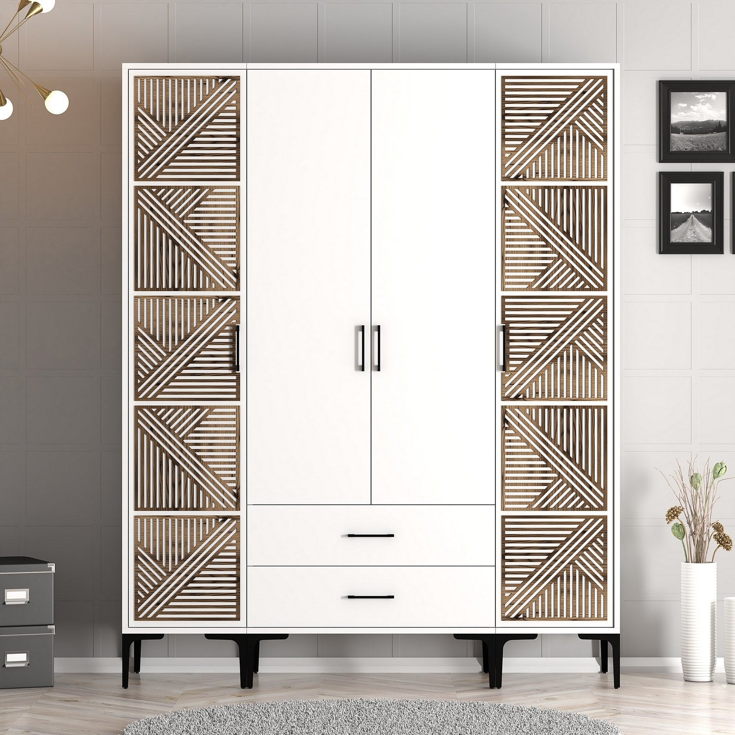 Guarda-roupa – 160 cm x 201,4 cm x 47,5 cm – Branco – Painéis de partículas revestidos a melamina