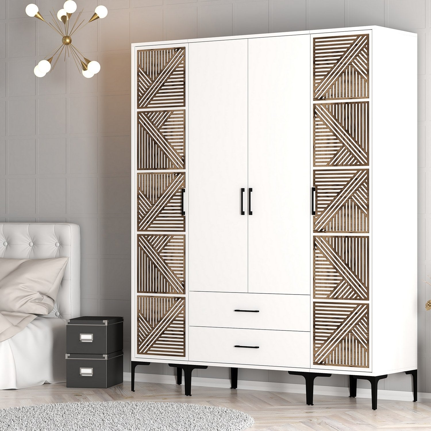 Guarda-roupa – 160 cm x 201,4 cm x 47,5 cm – Branco – Painéis de partículas revestidos a melamina