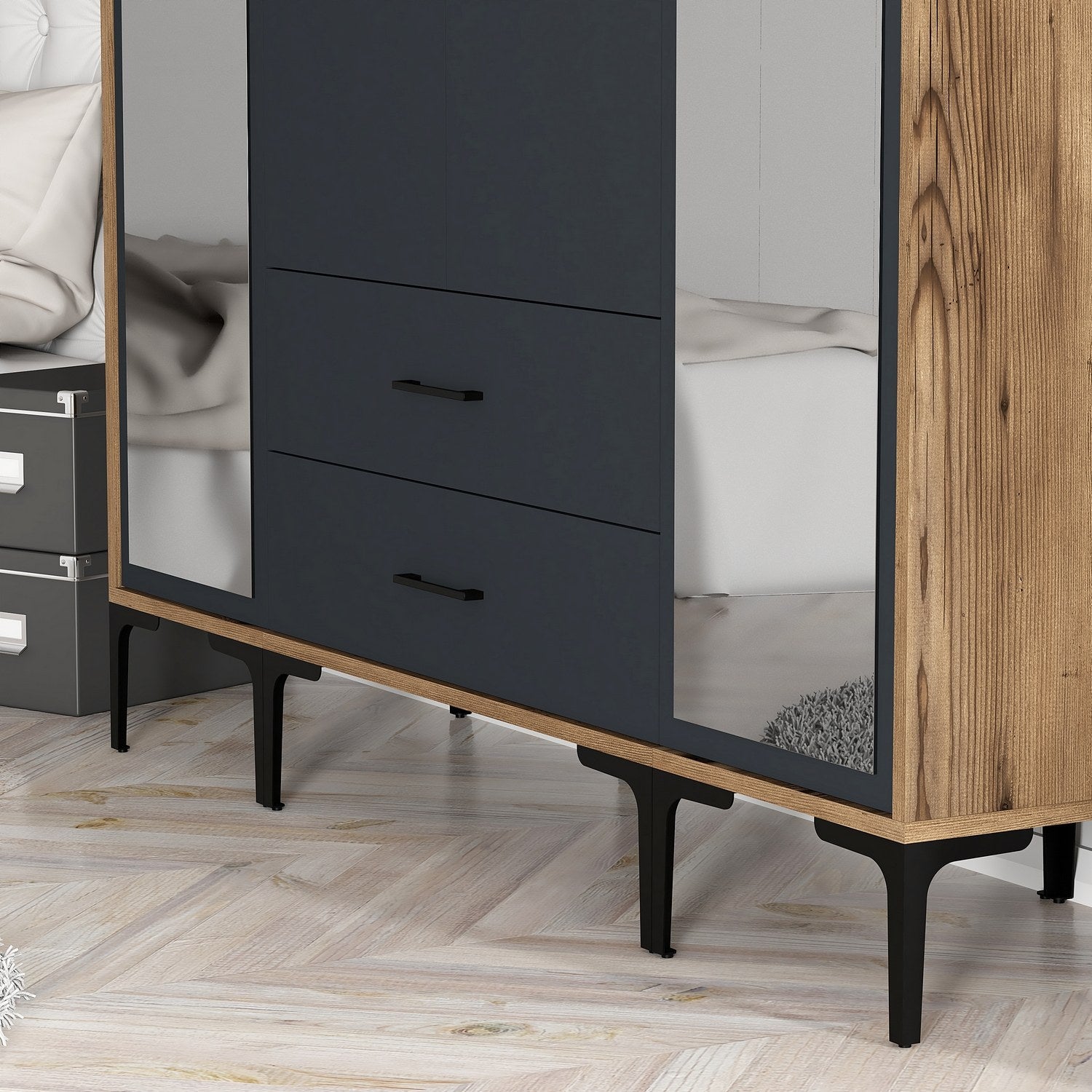 Guarda-roupa de partículas revestido de melamina – 160 x 201,4 x 47,5 cm – Nogueira e antracite