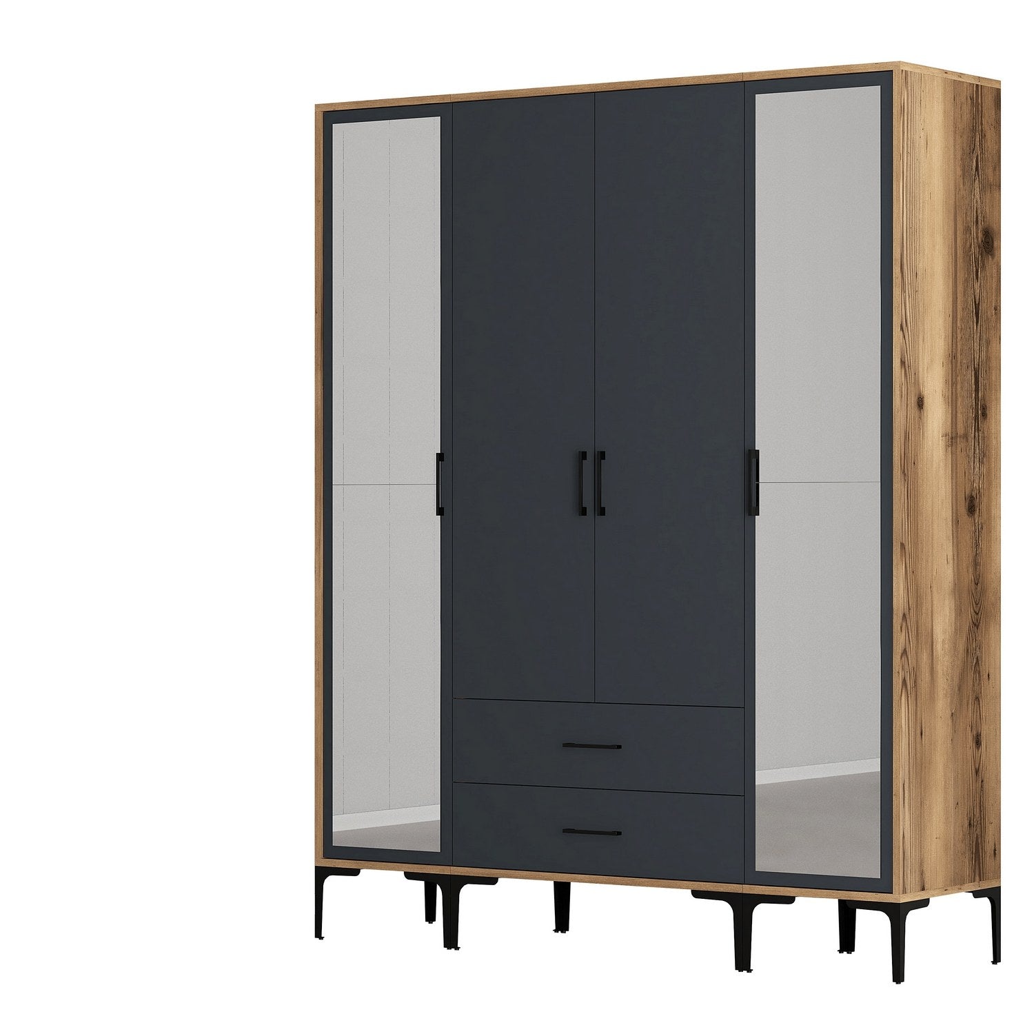 Guarda-roupa de partículas revestido de melamina – 160 x 201,4 x 47,5 cm – Nogueira e antracite