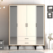 Guarda-roupa elegante em nogueira e creme – 160 cm x 201,4 cm x 47,5 cm – material em placa de partículas revestida de melamina