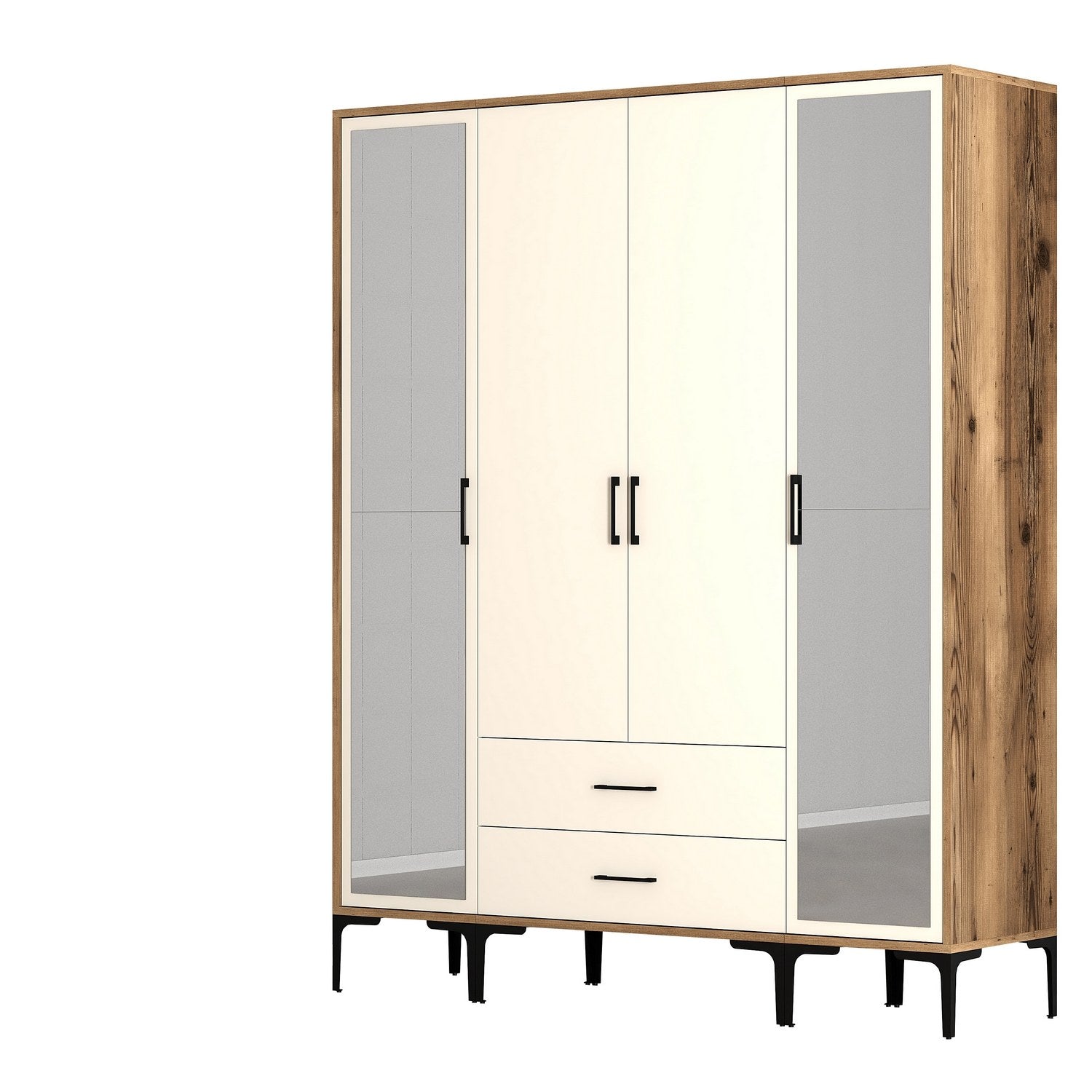 Guarda-roupa elegante em nogueira e creme – 160 cm x 201,4 cm x 47,5 cm – material em placa de partículas revestida de melamina