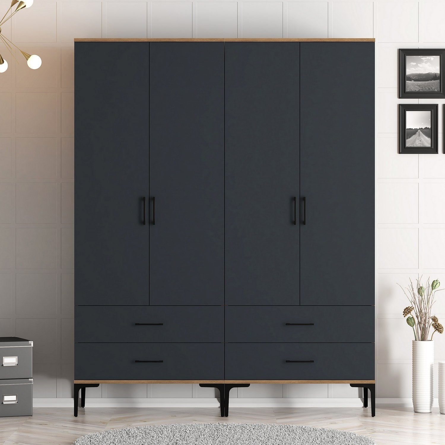 Guarda-roupa – 160 x 201,4 x 47,5 cm – Nogueira e Antracite – Painel de partículas revestido de melamina
