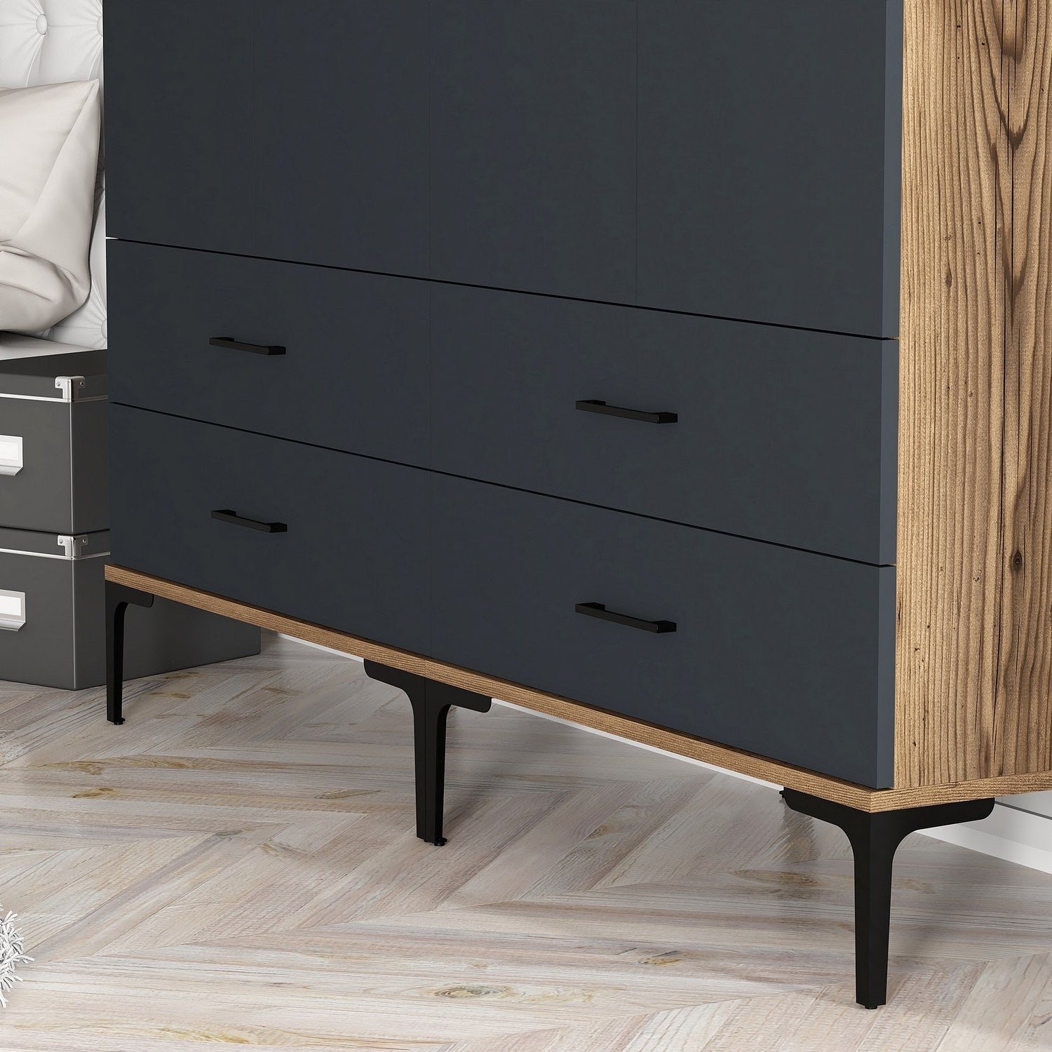 Guarda-roupa – 160 x 201,4 x 47,5 cm – Nogueira e Antracite – Painel de partículas revestido de melamina