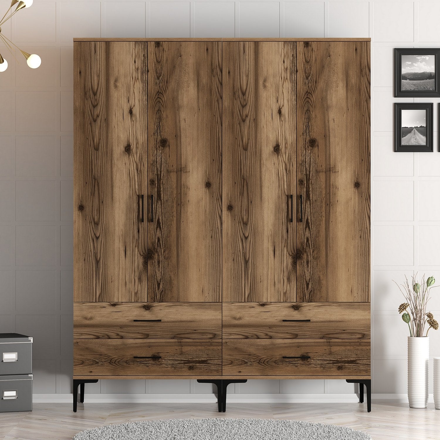 Guarda-roupa elegante em nogueira - 160 cm x 47,5 cm x 201,4 cm - nogueira - painel de partículas revestido a melamina