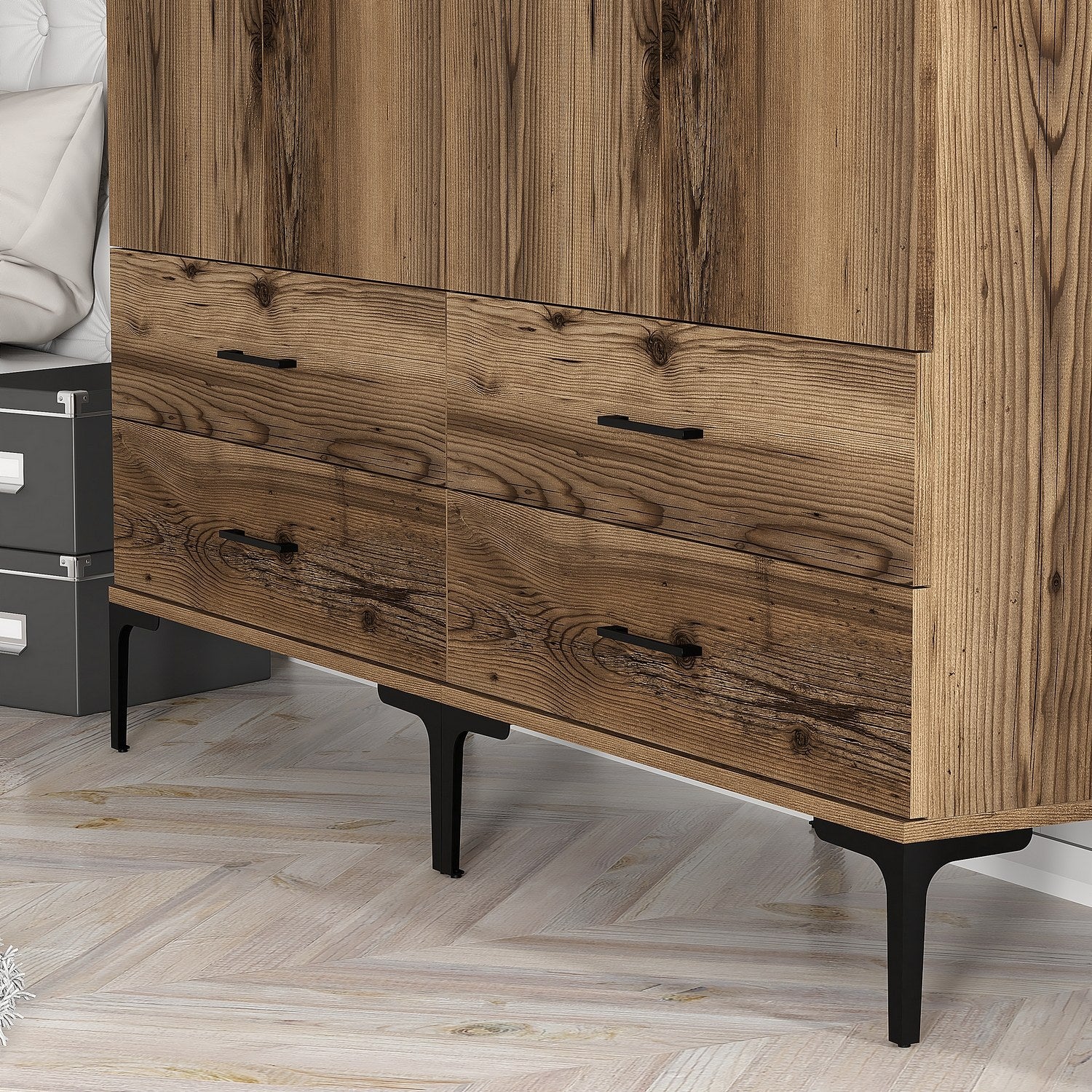 Guarda-roupa elegante em nogueira - 160 cm x 47,5 cm x 201,4 cm - nogueira - painel de partículas revestido a melamina