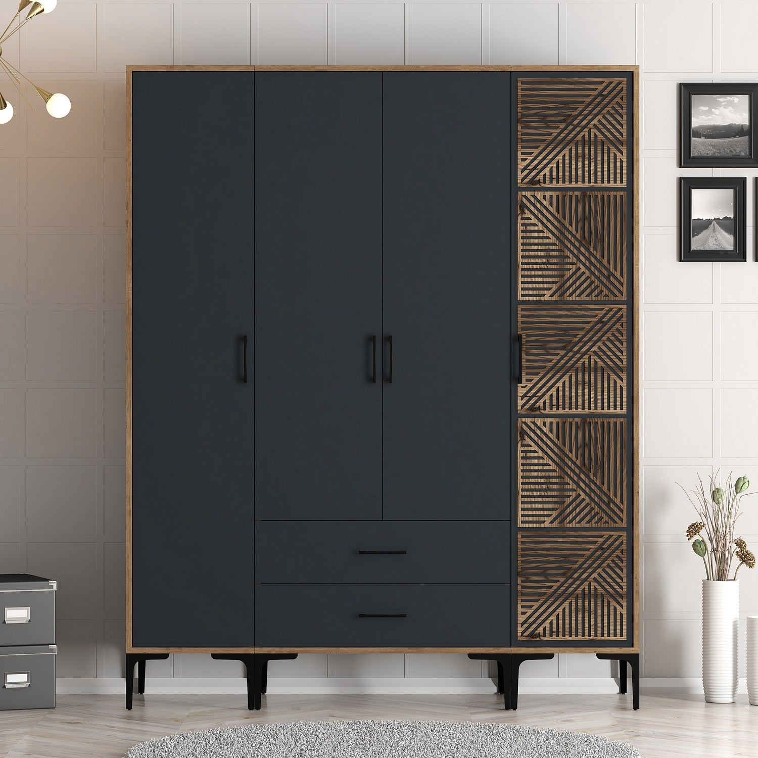 Guarda-roupa elegante – 160 x 201,4 x 47,5 cm – nogueira e antracite – painel de partículas revestido a melamina