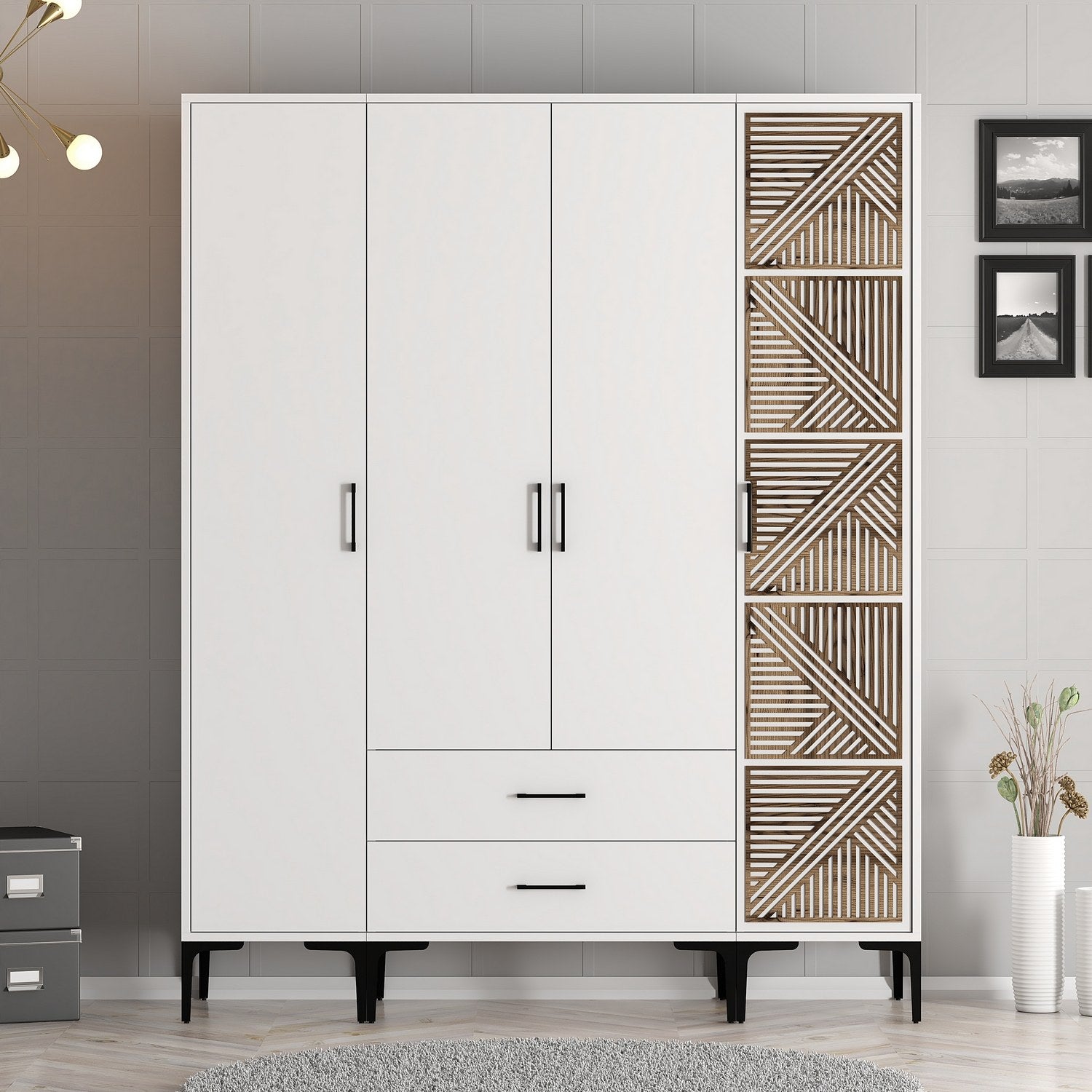 Guarda-roupa – 160 cm x 201,4 cm x 47,5 cm – Branco – Painel de partículas revestido a melamina