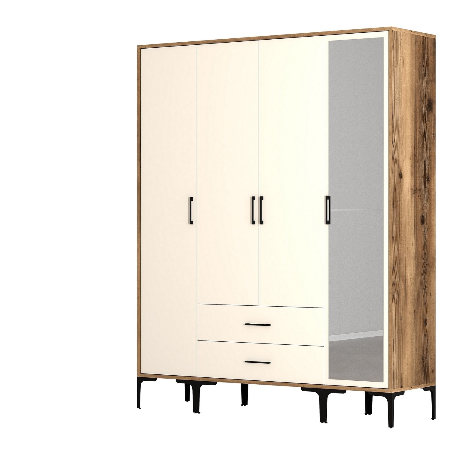 Guarda-roupa elegante em nogueira e creme – 160 cm x 201,4 cm x 47,5 cm – revestido em melamina